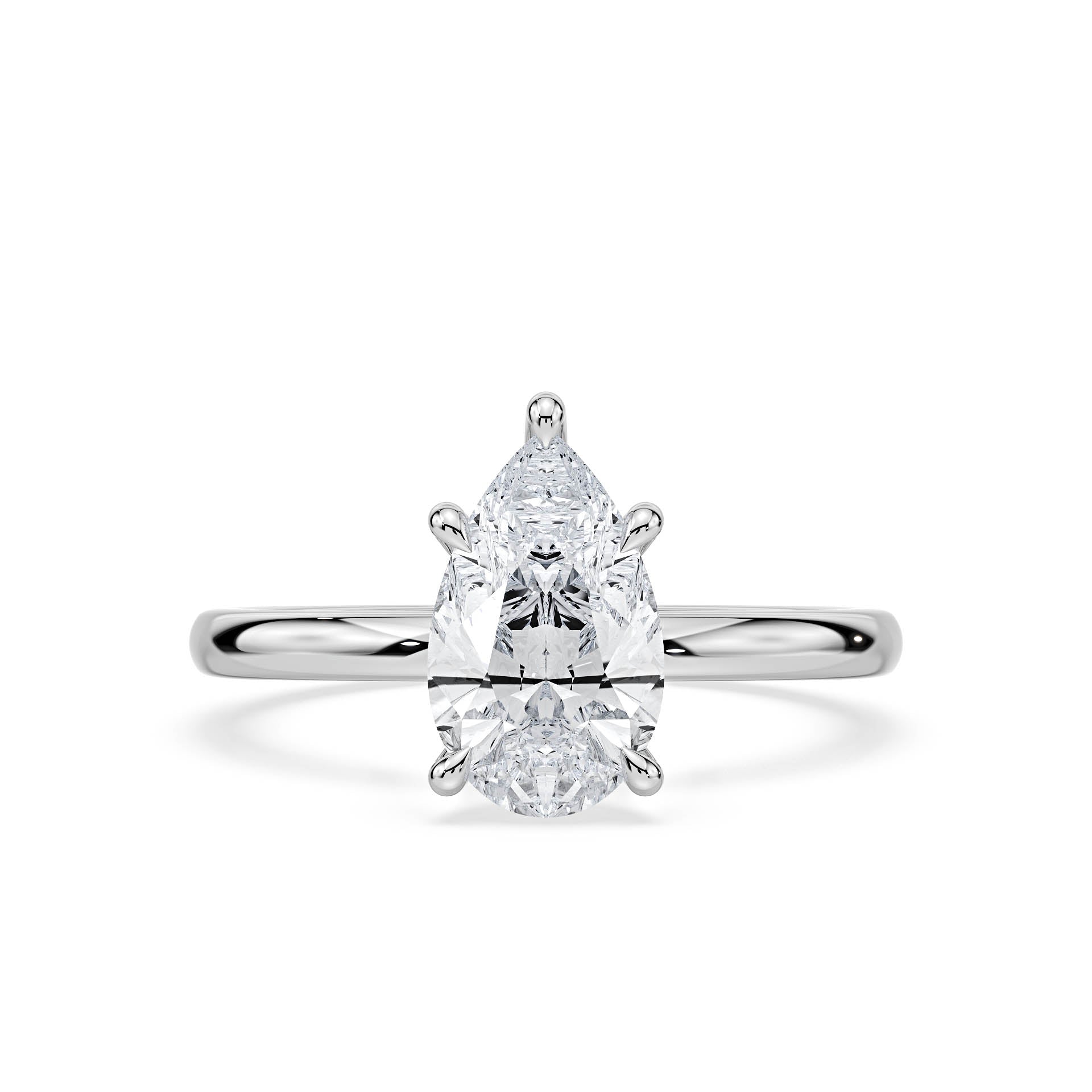 5-CLAW SOLITAIRE PEAR SHAPE DIAMOND ENGAGEMENT RING WITH HIDDEN HALO in 18ct White Gold