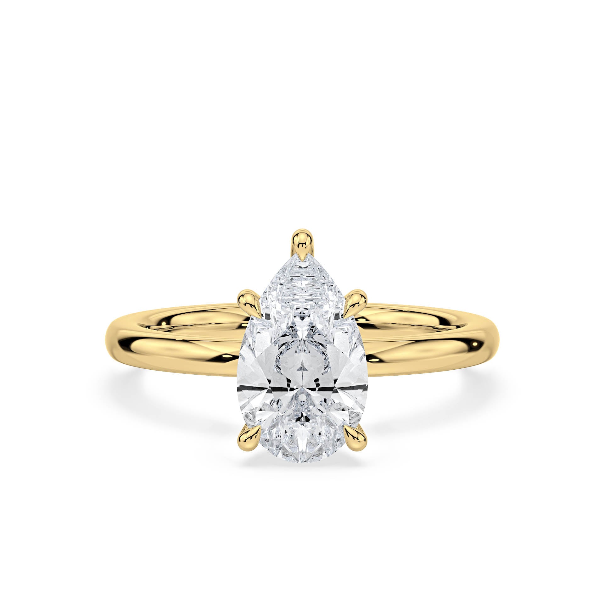 5-CLAW SOLITAIRE PEAR SHAPE DIAMOND ENGAGEMENT RING WITH HIDDEN HALO in 18ct Yellow Gold