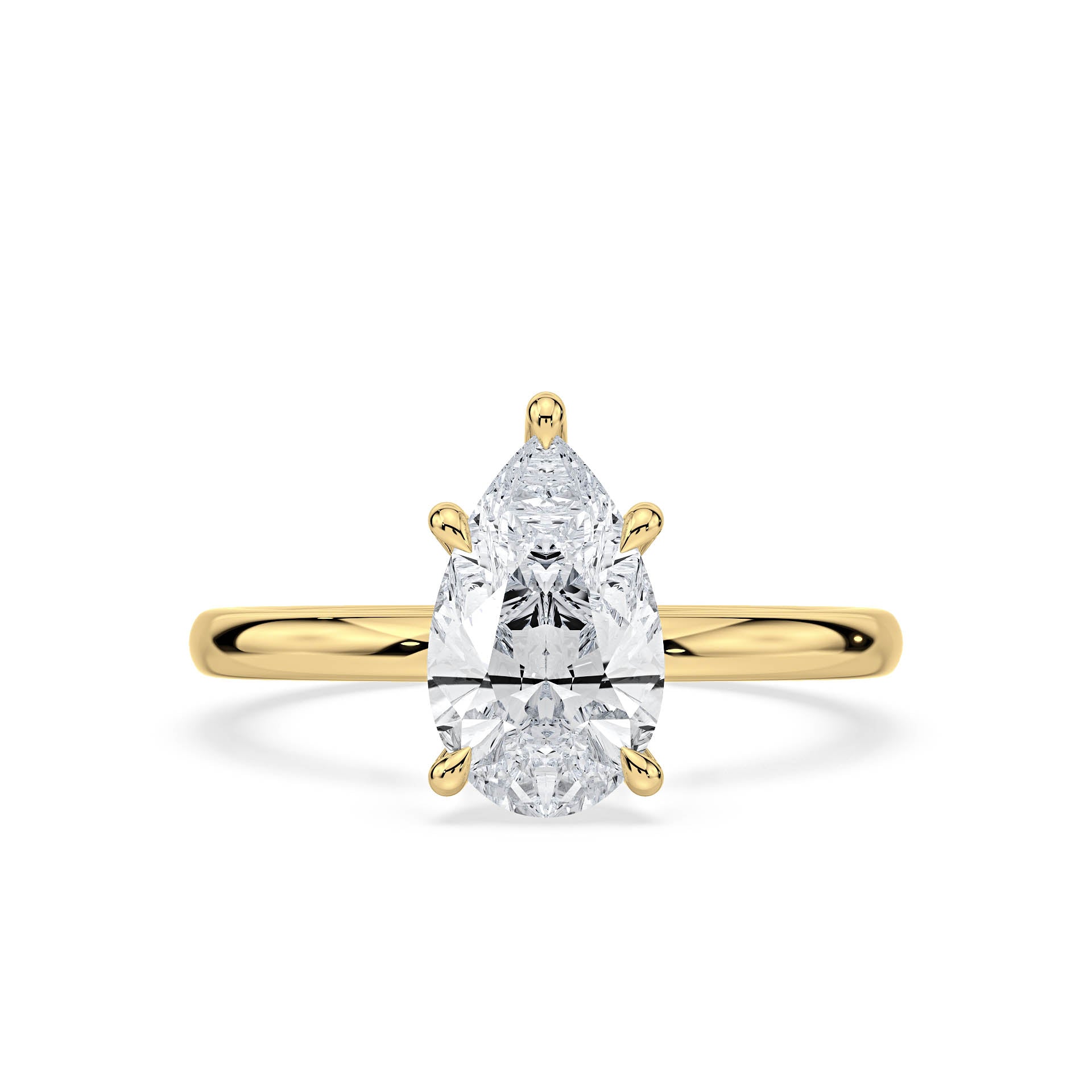 5-CLAW SOLITAIRE PEAR SHAPE DIAMOND ENGAGEMENT RING WITH HIDDEN HALO in 18ct Yellow Gold