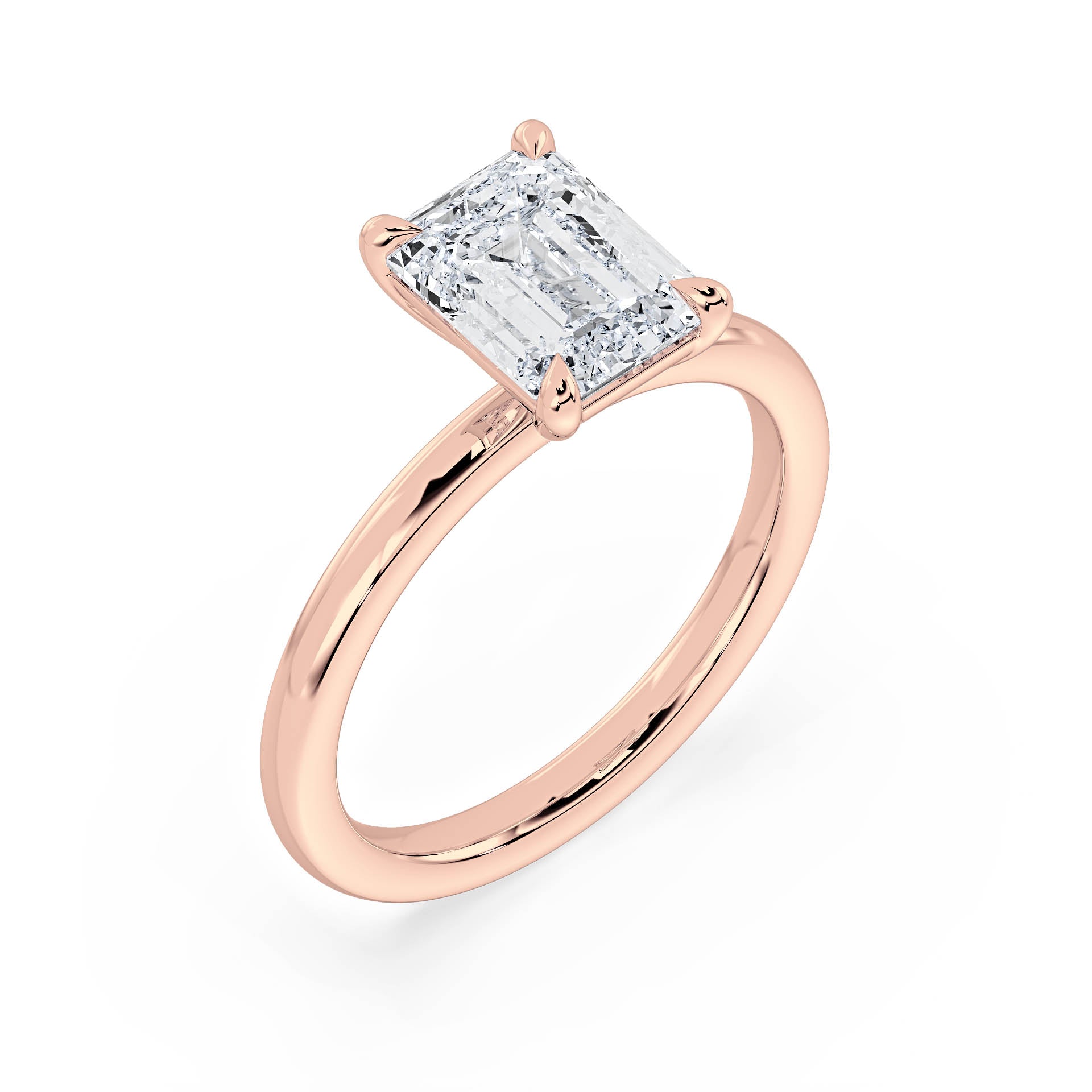 4-CLAW SOLITAIRE EMERALD CUT DIAMOND ENGAGEMENT RING in 18ct Rose Gold