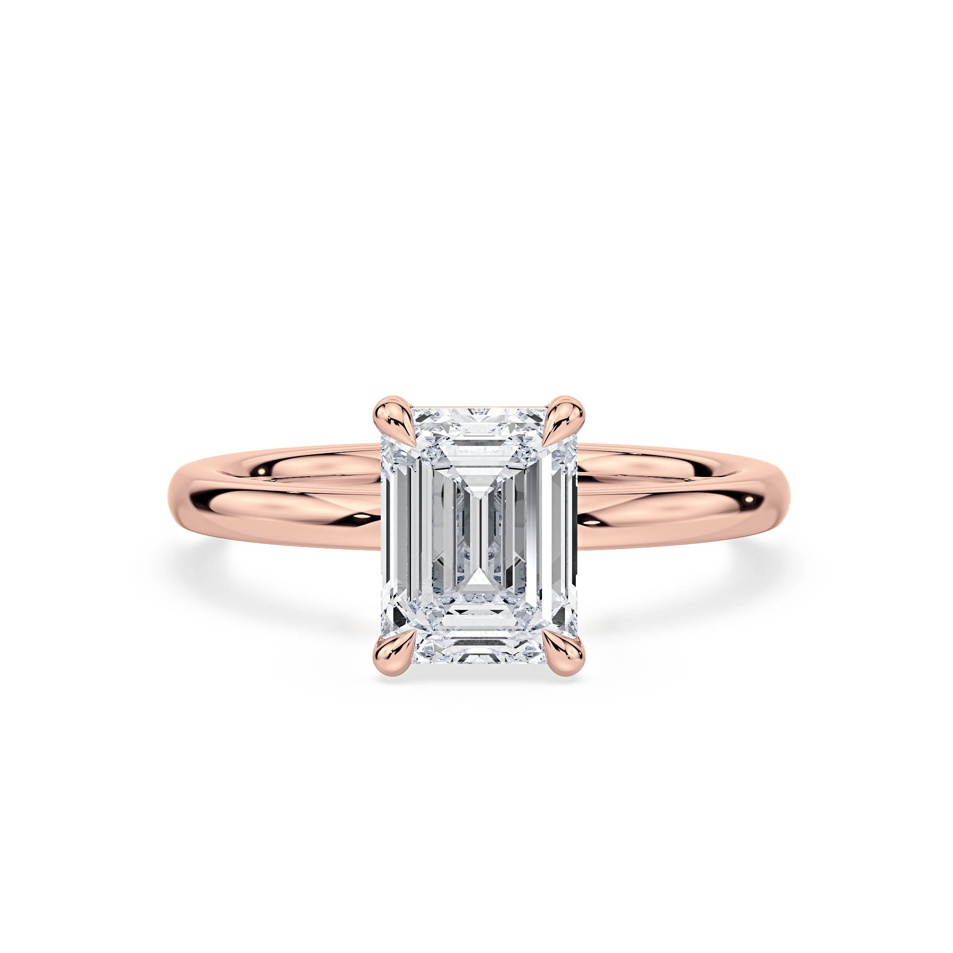 4-CLAW SOLITAIRE EMERALD CUT DIAMOND ENGAGEMENT RING in 18ct Rose Gold