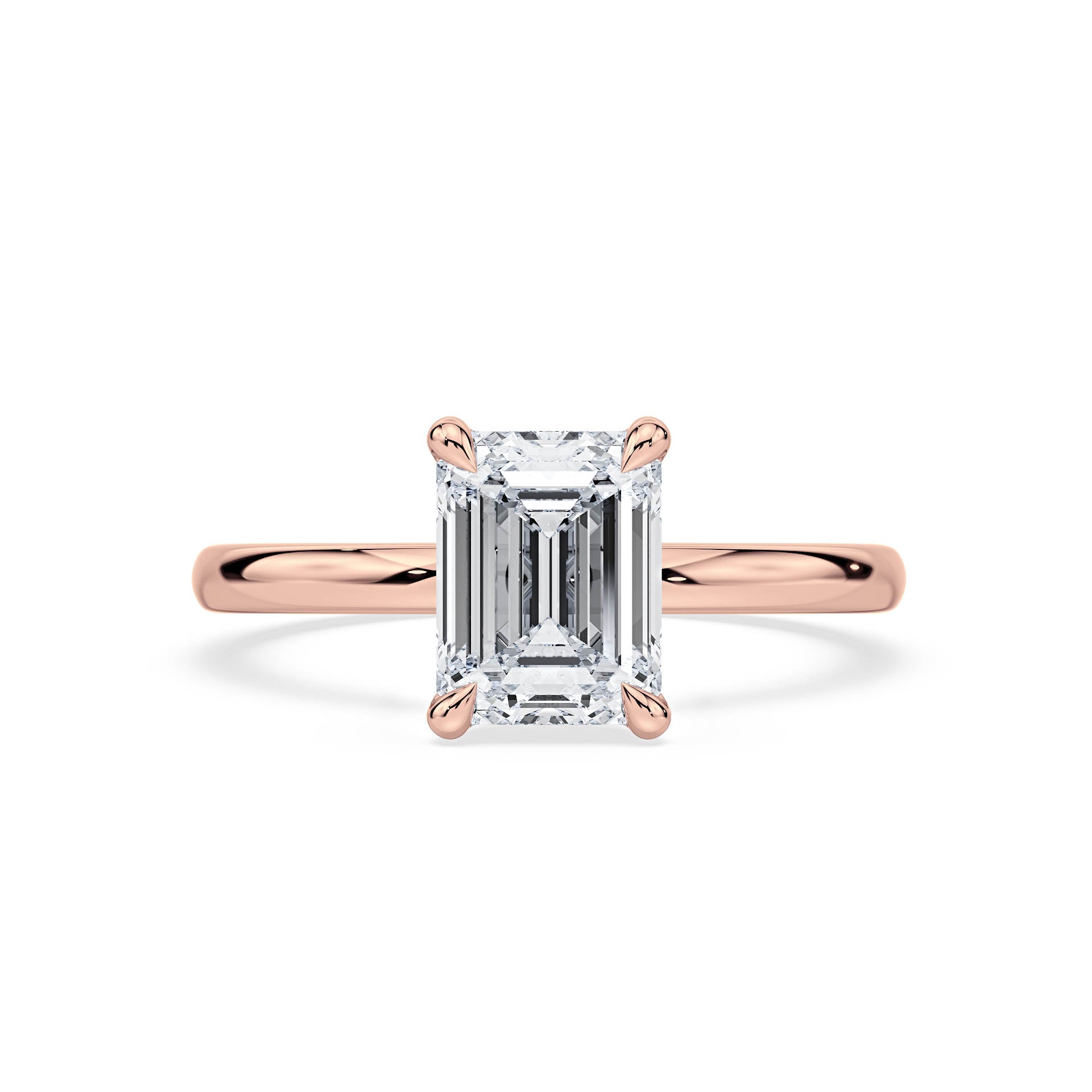 4-CLAW SOLITAIRE EMERALD CUT DIAMOND ENGAGEMENT RING in 18ct Rose Gold