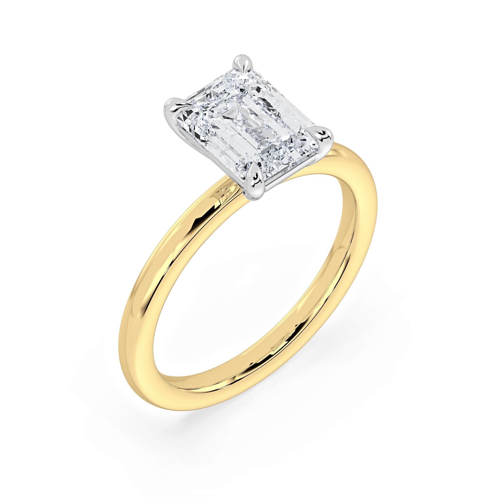 4-CLAW SOLITAIRE EMERALD CUT DIAMOND ENGAGEMENT RING in 18ct Two Tone Gold