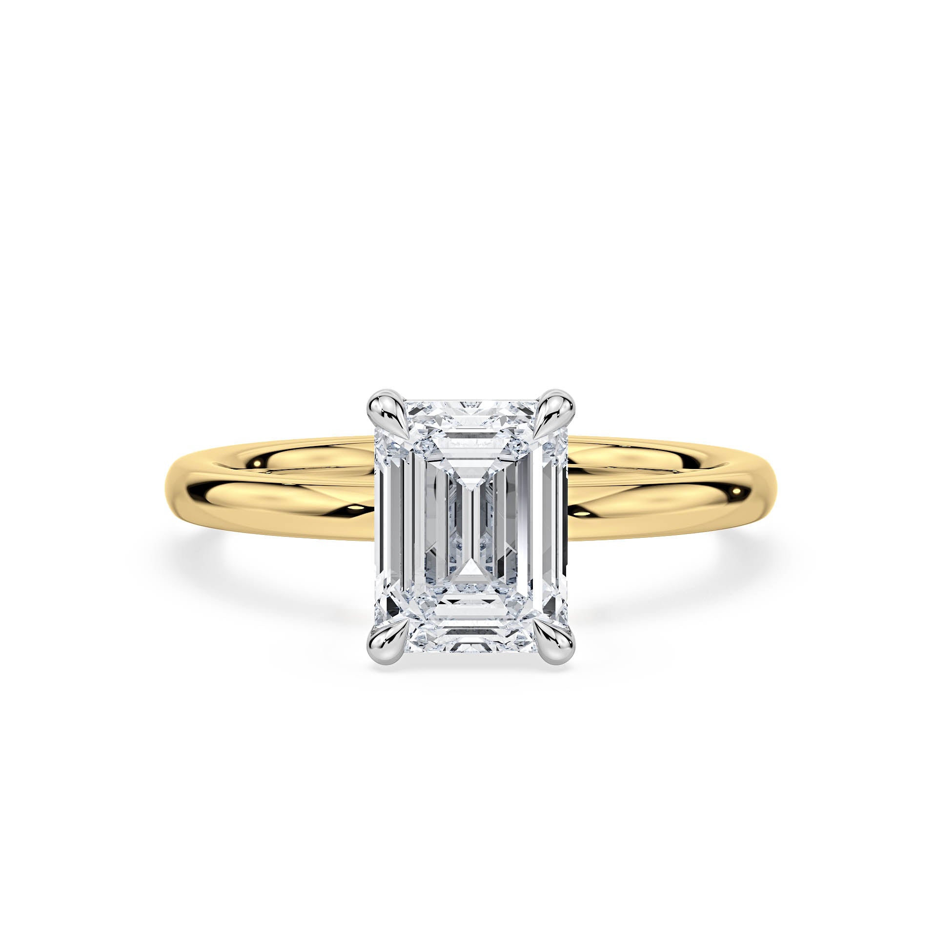 4-CLAW SOLITAIRE EMERALD CUT DIAMOND ENGAGEMENT RING in 18ct Two Tone Gold