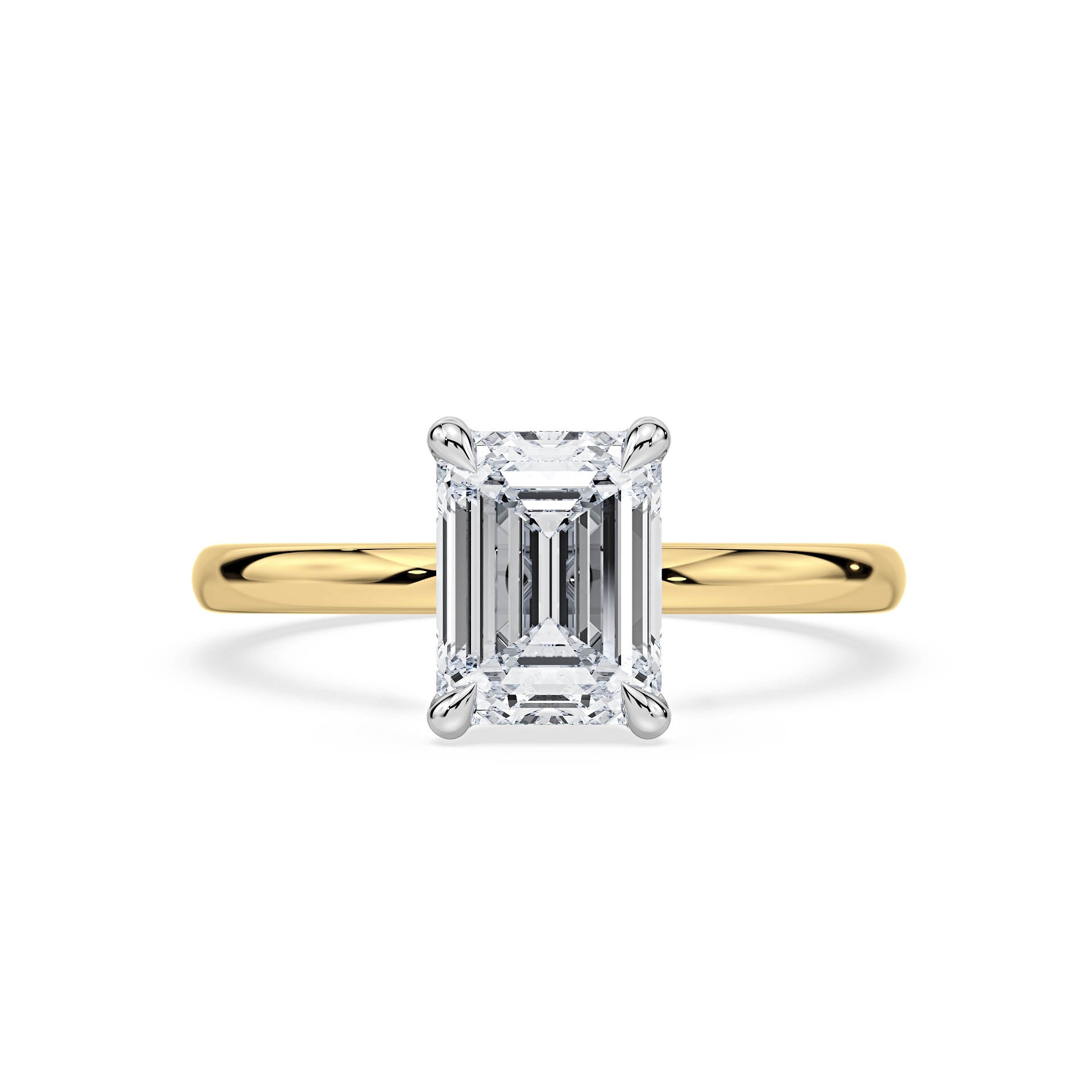 4-CLAW SOLITAIRE EMERALD CUT DIAMOND ENGAGEMENT RING in 18ct Two Tone Gold