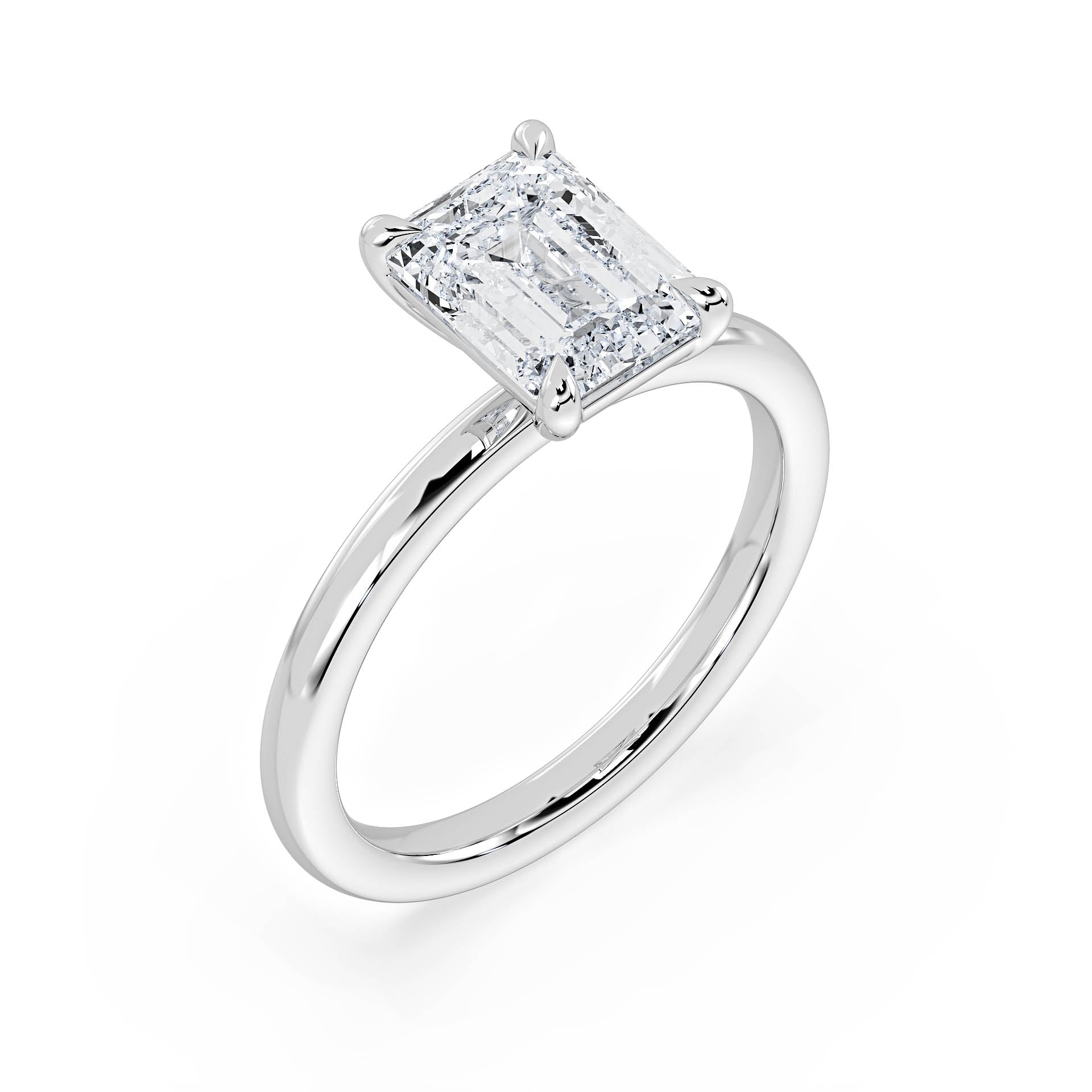 4-CLAW SOLITAIRE EMERALD CUT DIAMOND ENGAGEMENT RING in 18ct White Gold