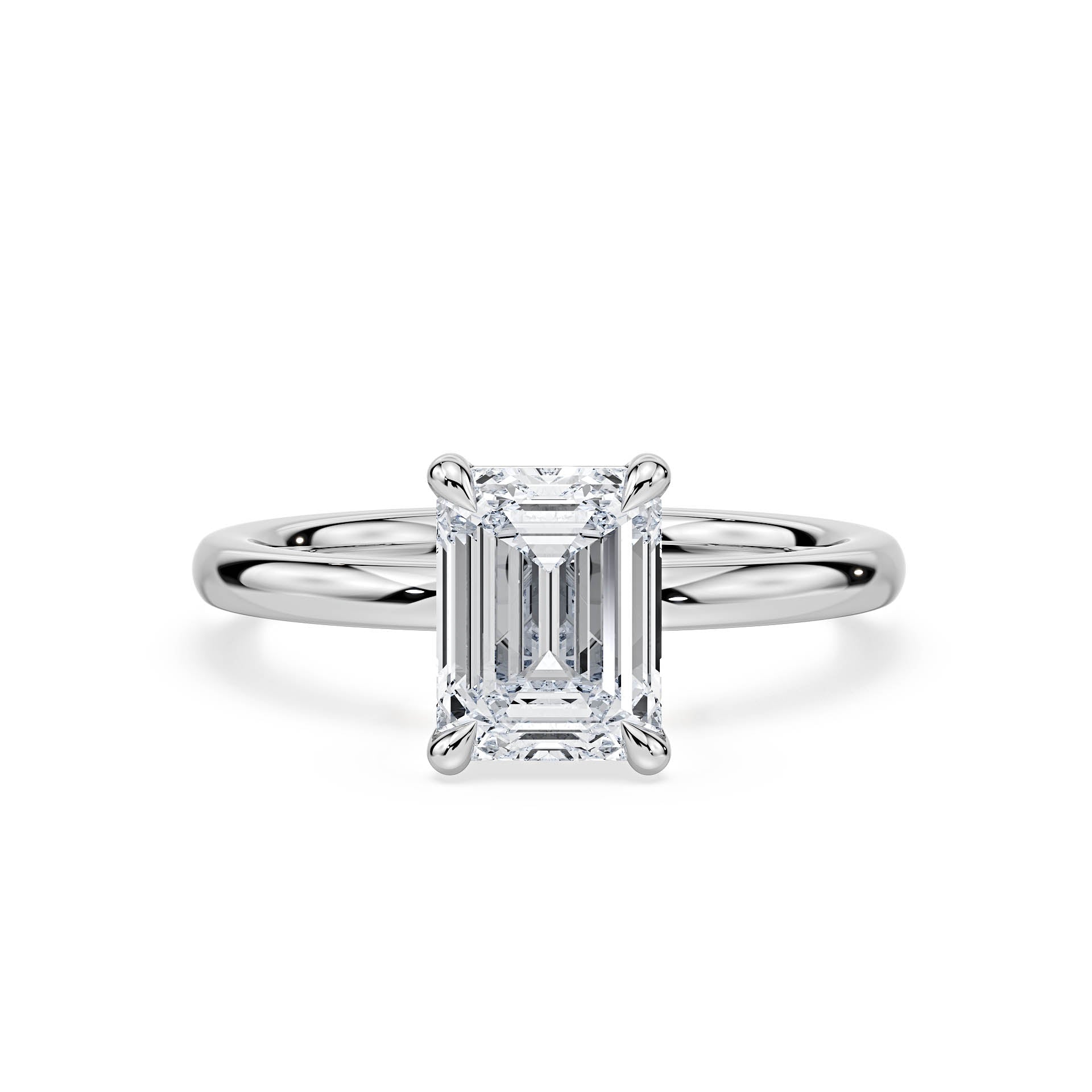 4-CLAW SOLITAIRE EMERALD CUT DIAMOND ENGAGEMENT RING in 18ct White Gold