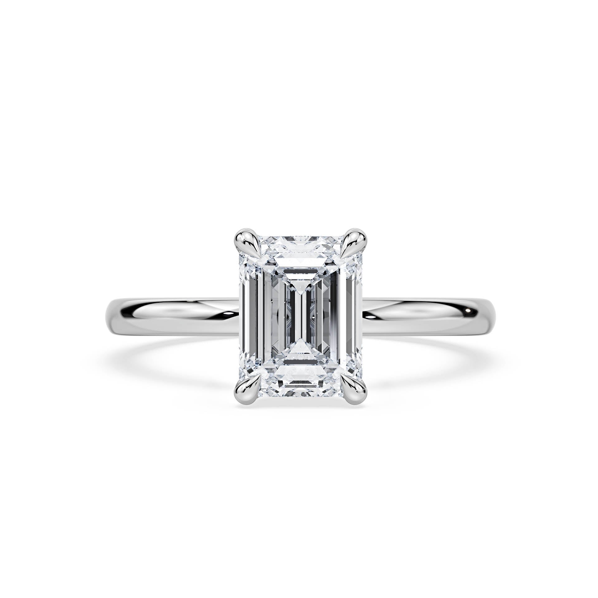 4-CLAW SOLITAIRE EMERALD CUT DIAMOND ENGAGEMENT RING in 18ct White Gold