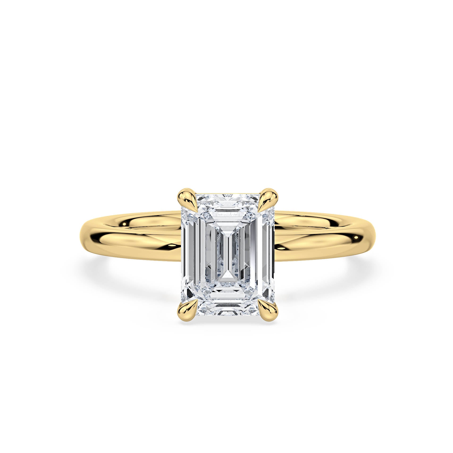 4-CLAW SOLITAIRE EMERALD CUT DIAMOND ENGAGEMENT RING in 18ct Yellow Gold