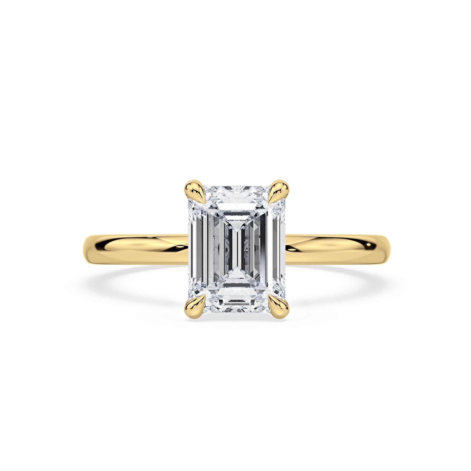 4-CLAW SOLITAIRE EMERALD CUT DIAMOND ENGAGEMENT RING in 18ct Yellow Gold