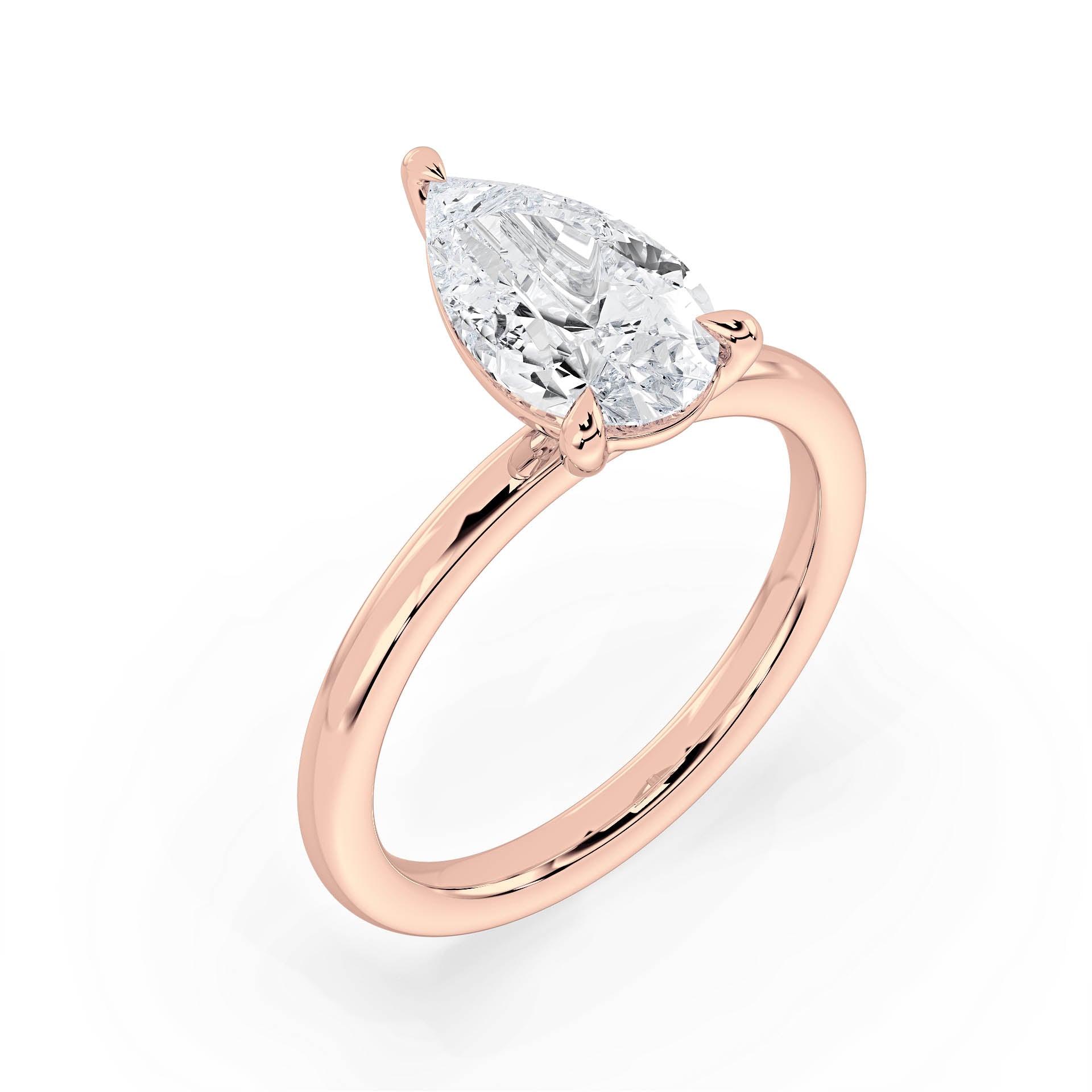 3-CLAW SOLITAIRE PEAR SHAPE DIAMOND ENGAGEMENT RING in 18ct Rose Gold