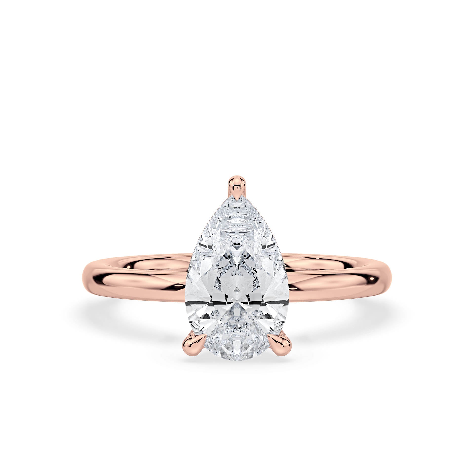 3-CLAW SOLITAIRE PEAR SHAPE DIAMOND ENGAGEMENT RING in 18ct Rose Gold