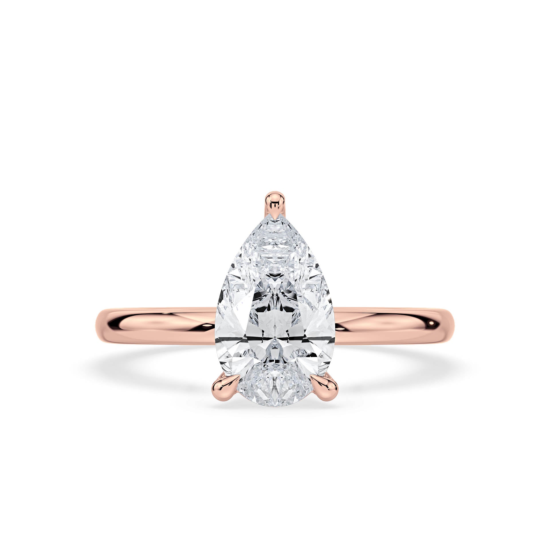 3-CLAW SOLITAIRE PEAR SHAPE DIAMOND ENGAGEMENT RING in 18ct Rose Gold