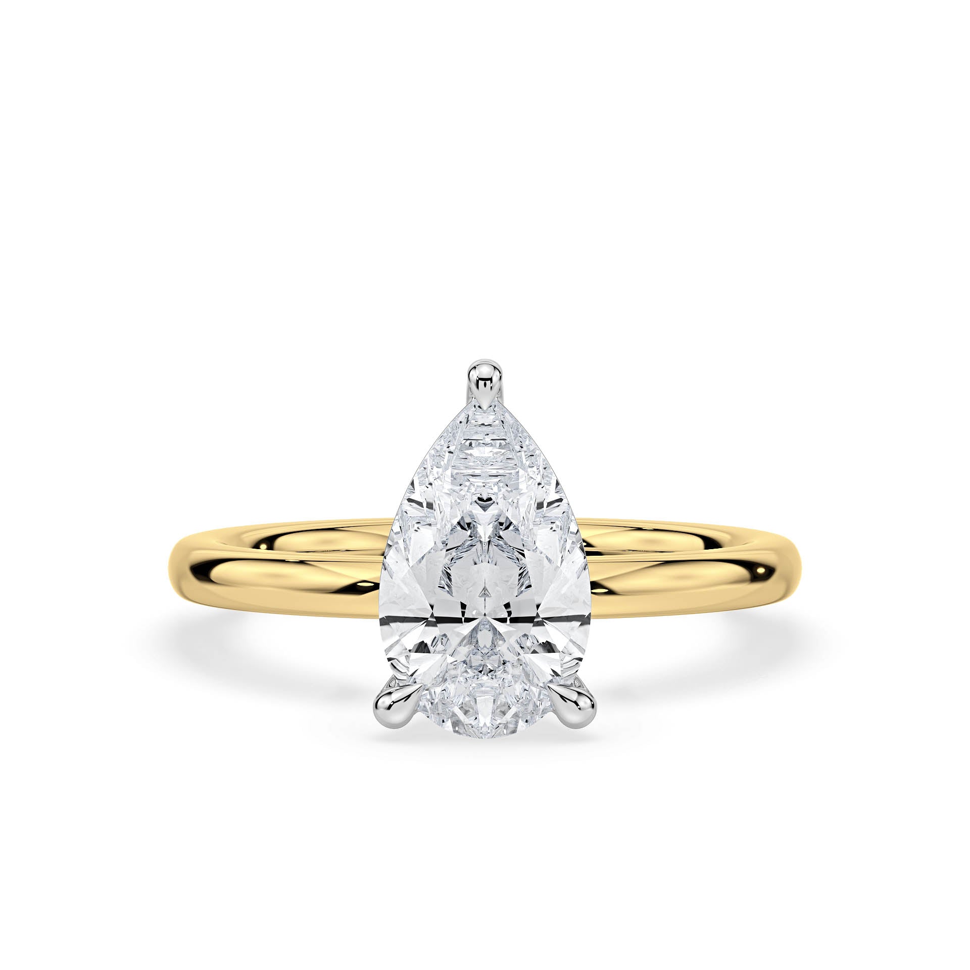 3-CLAW SOLITAIRE PEAR SHAPE DIAMOND ENGAGEMENT RING in 18ct Two Tone Gold