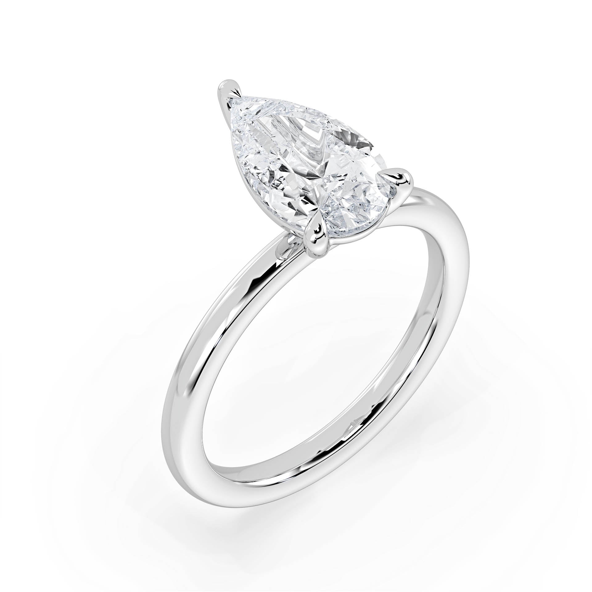 3-CLAW SOLITAIRE PEAR SHAPE DIAMOND ENGAGEMENT RING in 18ct White Gold