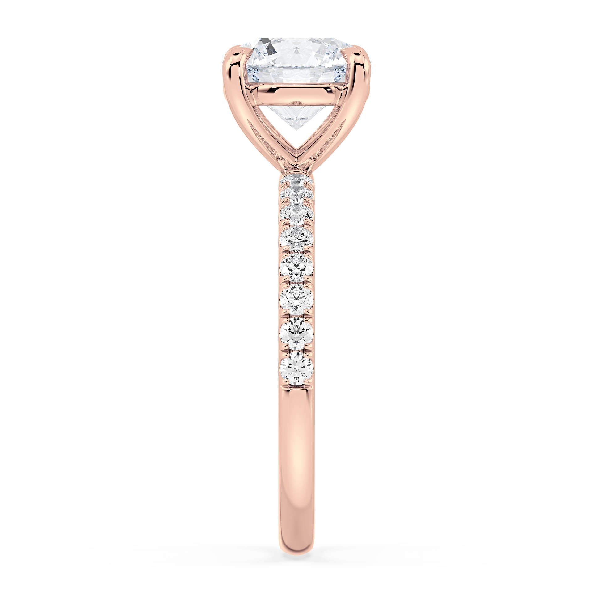 4-CLAW SOLITAIRE ROUND DIAMOND ENGAGEMENT RING WITH SMALL ROUND SHOULDER DIAMONDS in 18ct Rose Gold