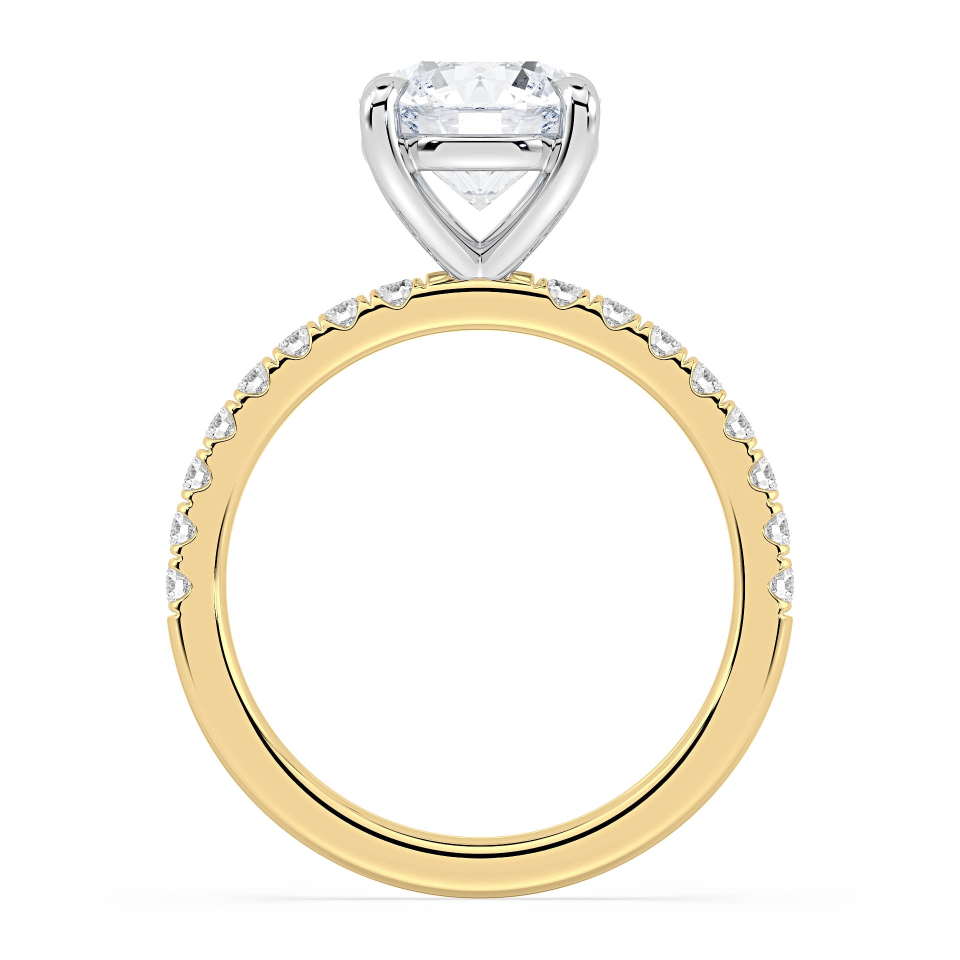 4-CLAW SOLITAIRE ROUND DIAMOND ENGAGEMENT RING WITH SMALL ROUND SHOULDER DIAMONDS in 18ct Two Tone Gold