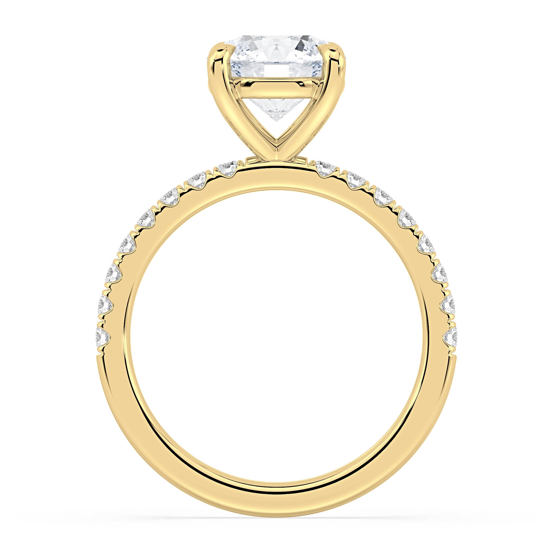 4-CLAW SOLITAIRE ROUND DIAMOND ENGAGEMENT RING WITH SMALL ROUND SHOULDER DIAMONDS in 18ct Yellow Gold