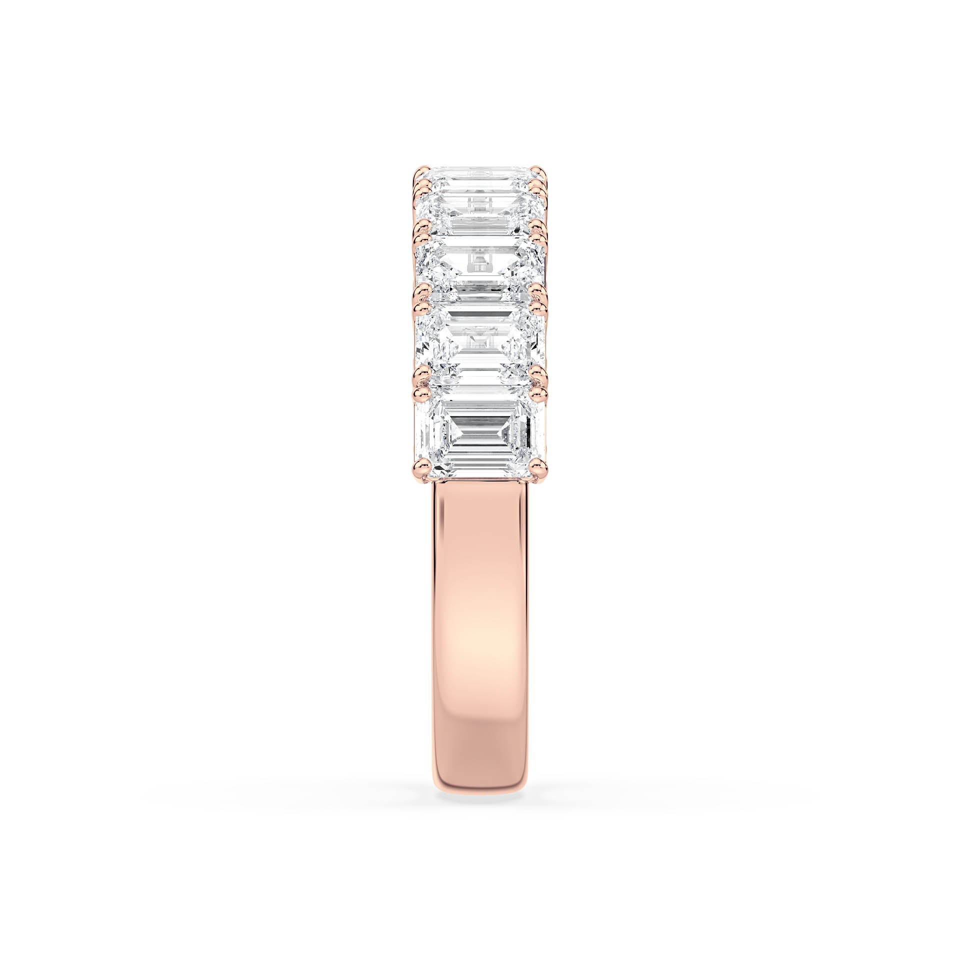 CLAW SET HALF ETERNITY EMERALD CUT DIAMOND RING in 18ct Rose Gold