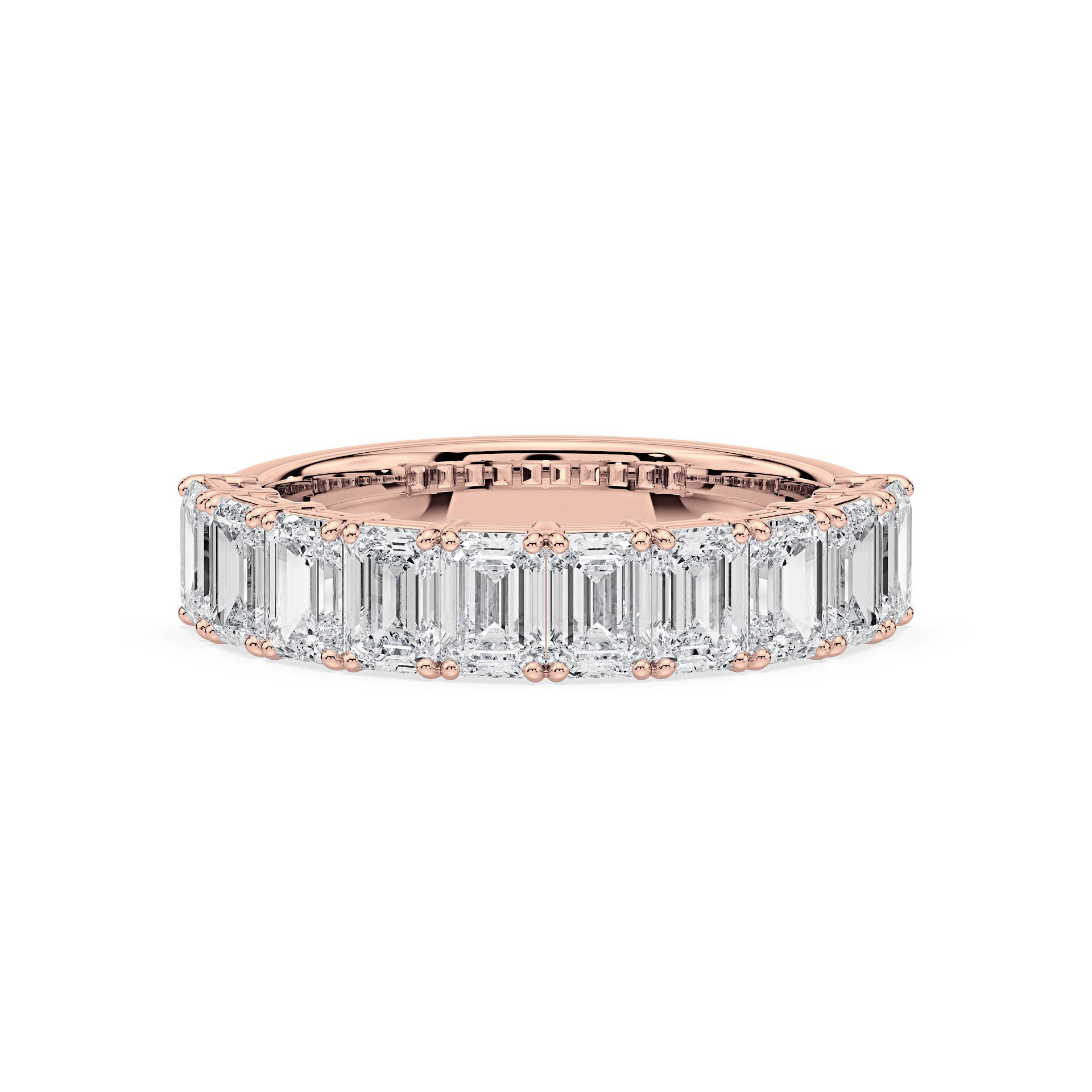 CLAW SET HALF ETERNITY EMERALD CUT DIAMOND RING in 18ct Rose Gold