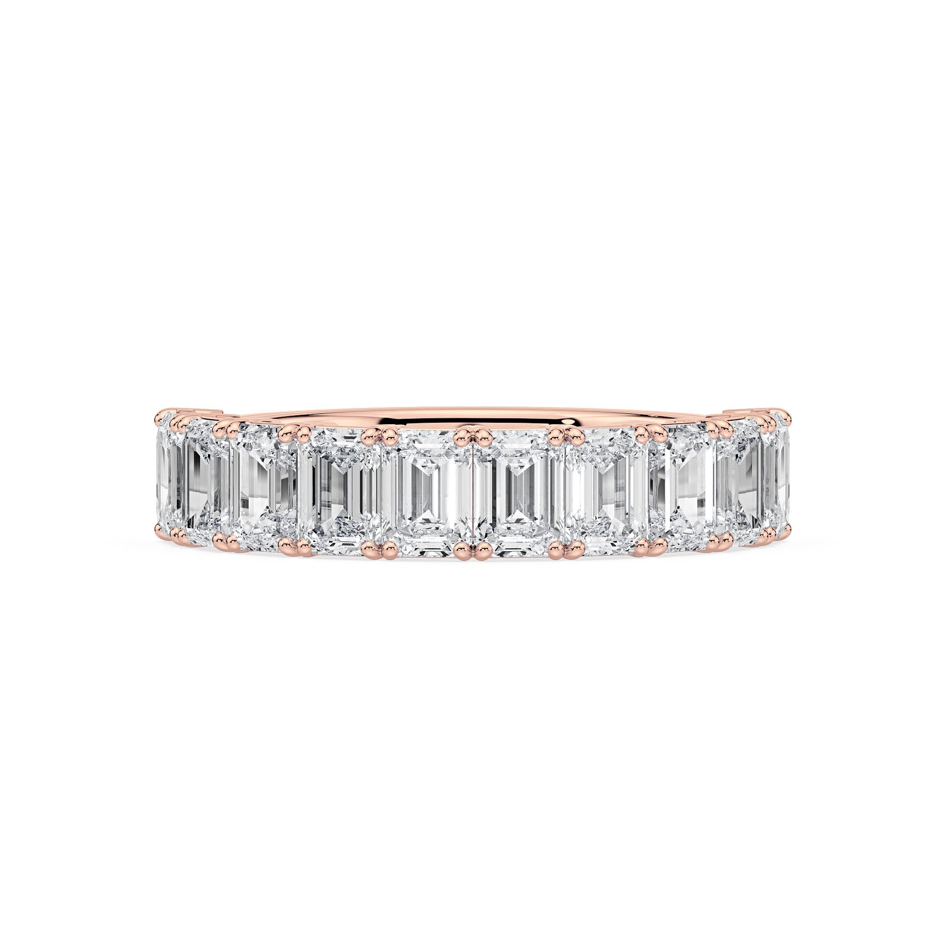 CLAW SET HALF ETERNITY EMERALD CUT DIAMOND RING in 18ct Rose Gold