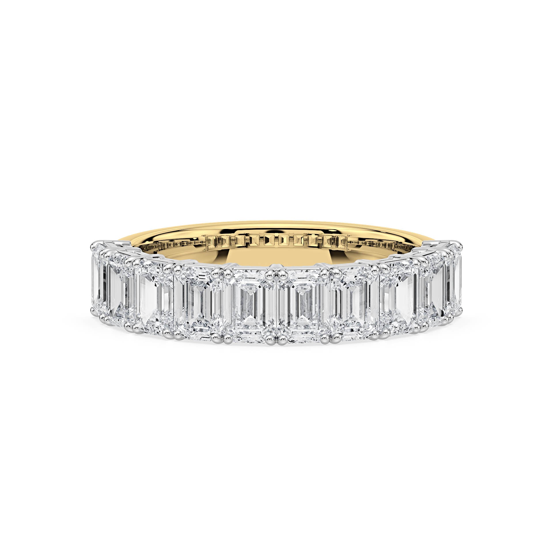 CLAW SET HALF ETERNITY EMERALD CUT DIAMOND RING in 18ct Two Tone Gold