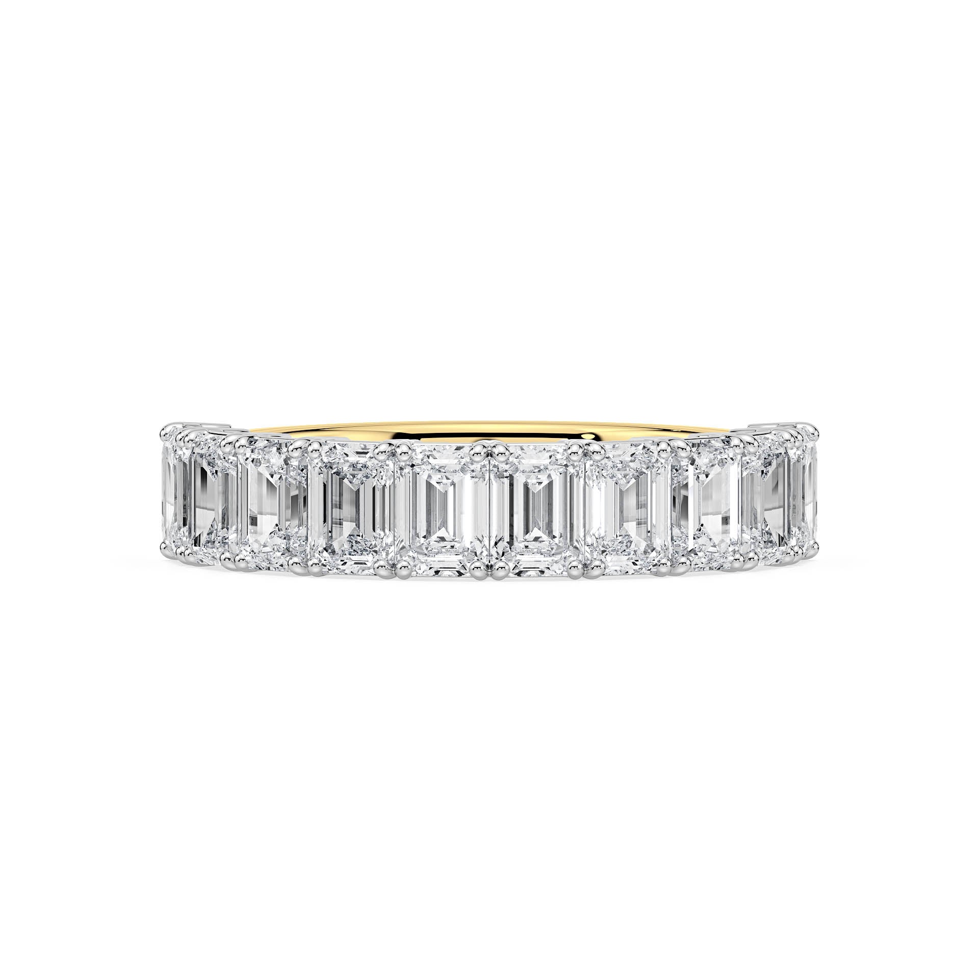 CLAW SET HALF ETERNITY EMERALD CUT DIAMOND RING in 18ct Two Tone Gold