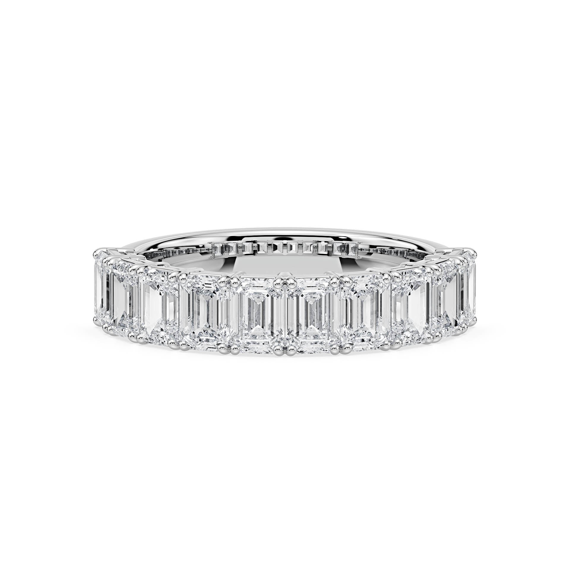 CLAW SET HALF ETERNITY EMERALD CUT DIAMOND RING in 18ct White Gold