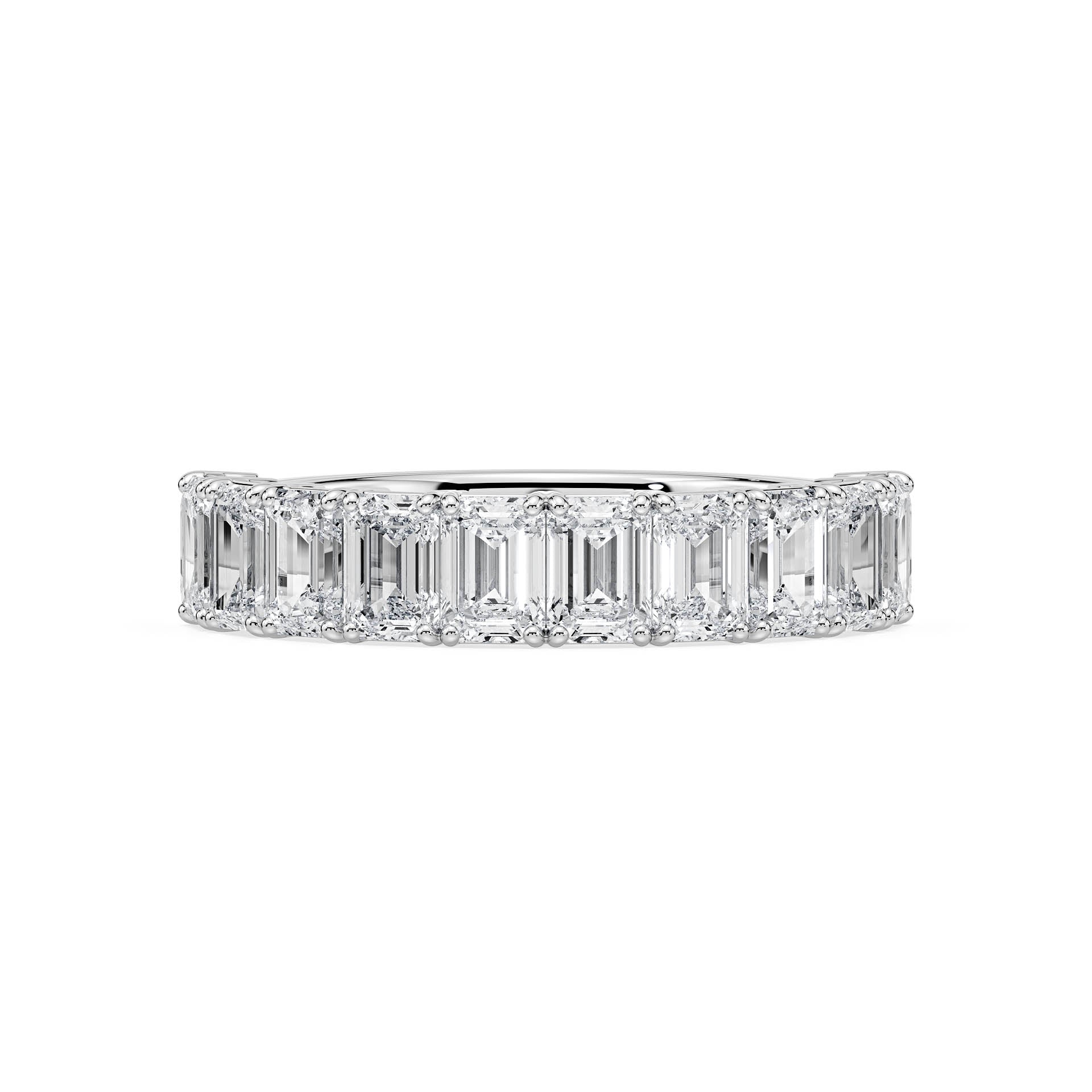 CLAW SET HALF ETERNITY EMERALD CUT DIAMOND RING in 18ct White Gold