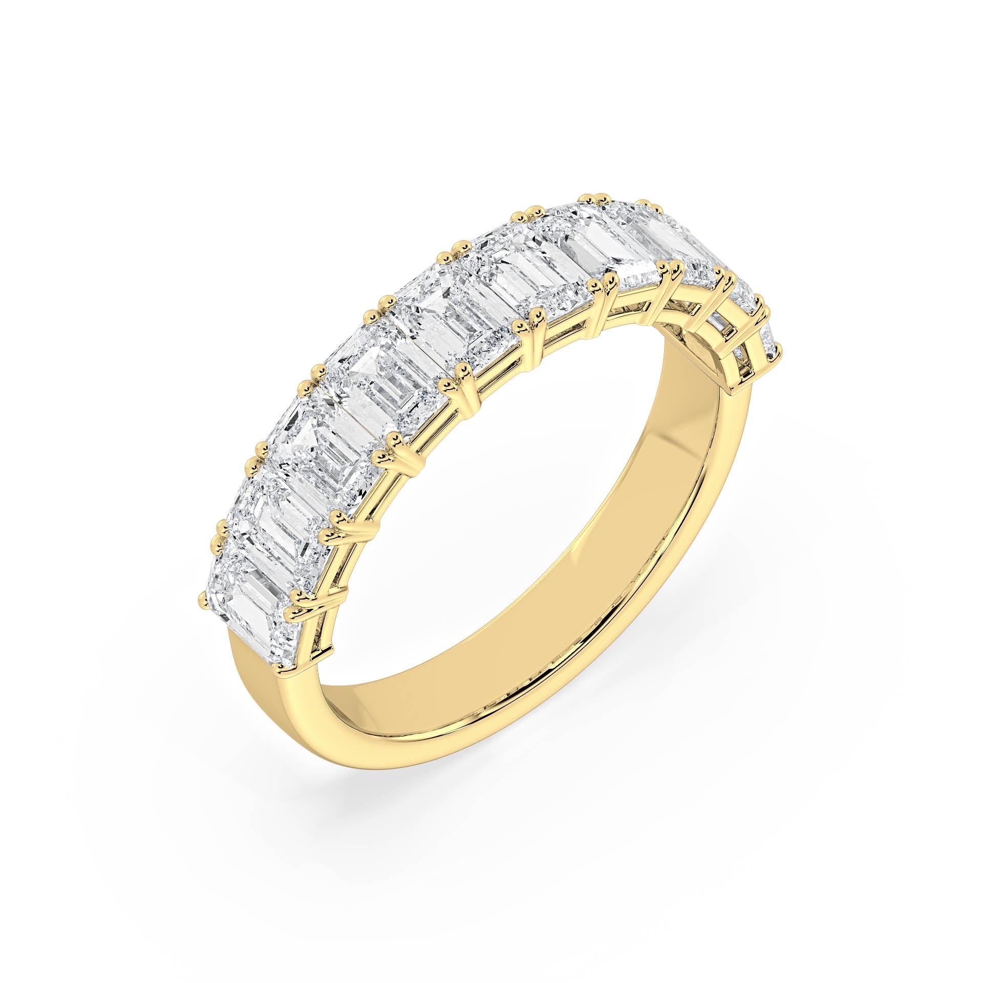 CLAW SET HALF ETERNITY EMERALD CUT DIAMOND RING in 18ct Yellow Gold