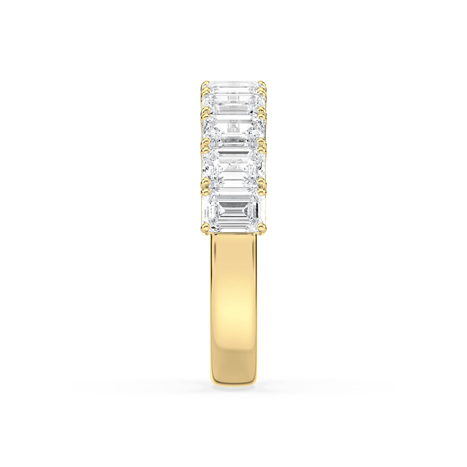 CLAW SET HALF ETERNITY EMERALD CUT DIAMOND RING in 18ct Yellow Gold