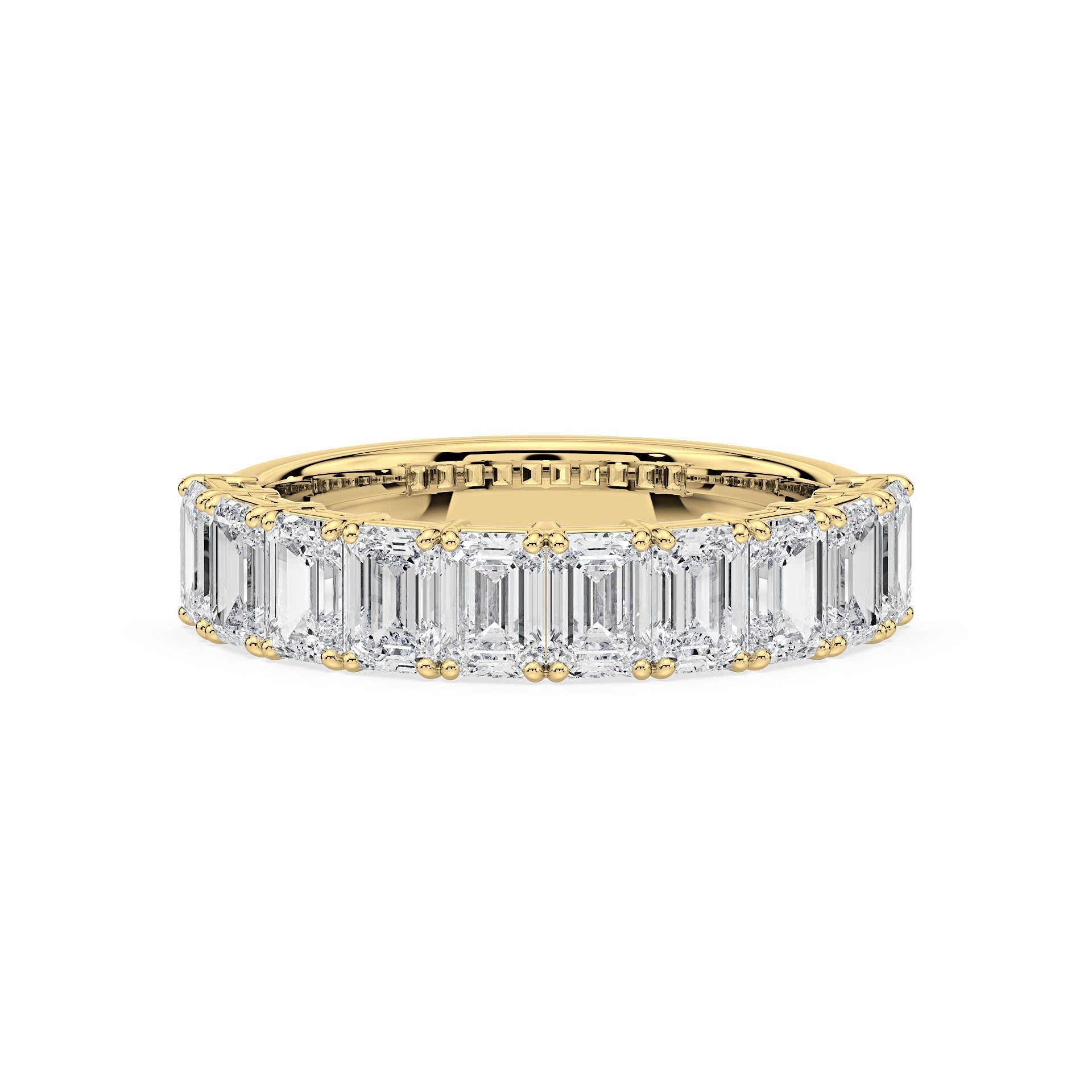 CLAW SET HALF ETERNITY EMERALD CUT DIAMOND RING in 18ct Yellow Gold