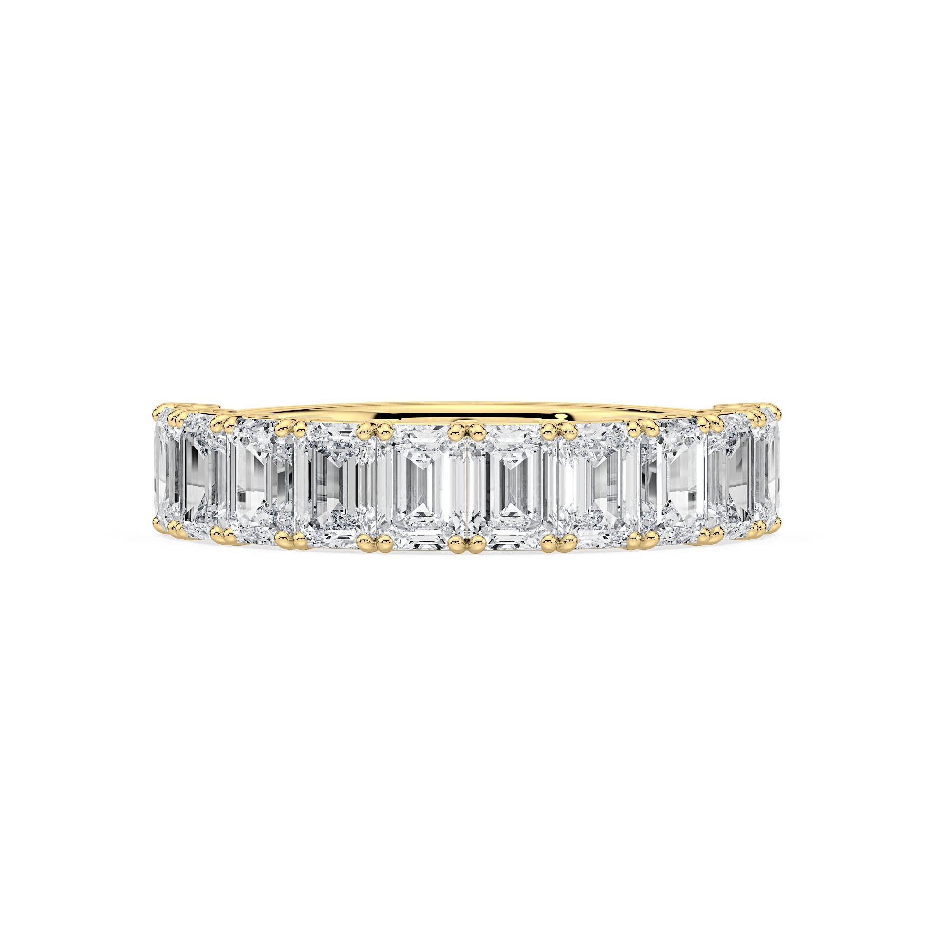 CLAW SET HALF ETERNITY EMERALD CUT DIAMOND RING in 18ct Yellow Gold