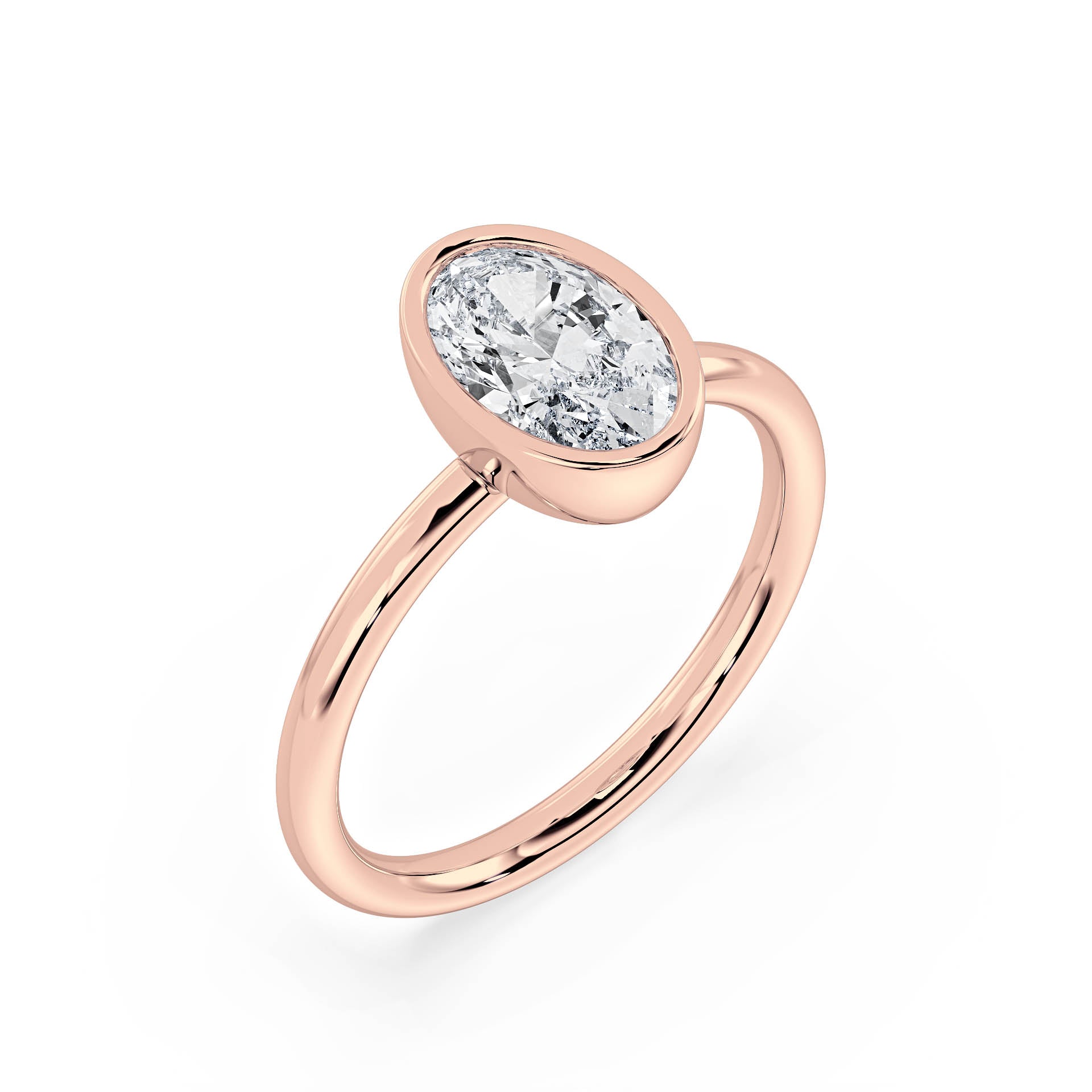 BEZEL SET SOLITAIRE OVAL DIAMOND ENGAGEMENT RING in 18ct Rose Gold