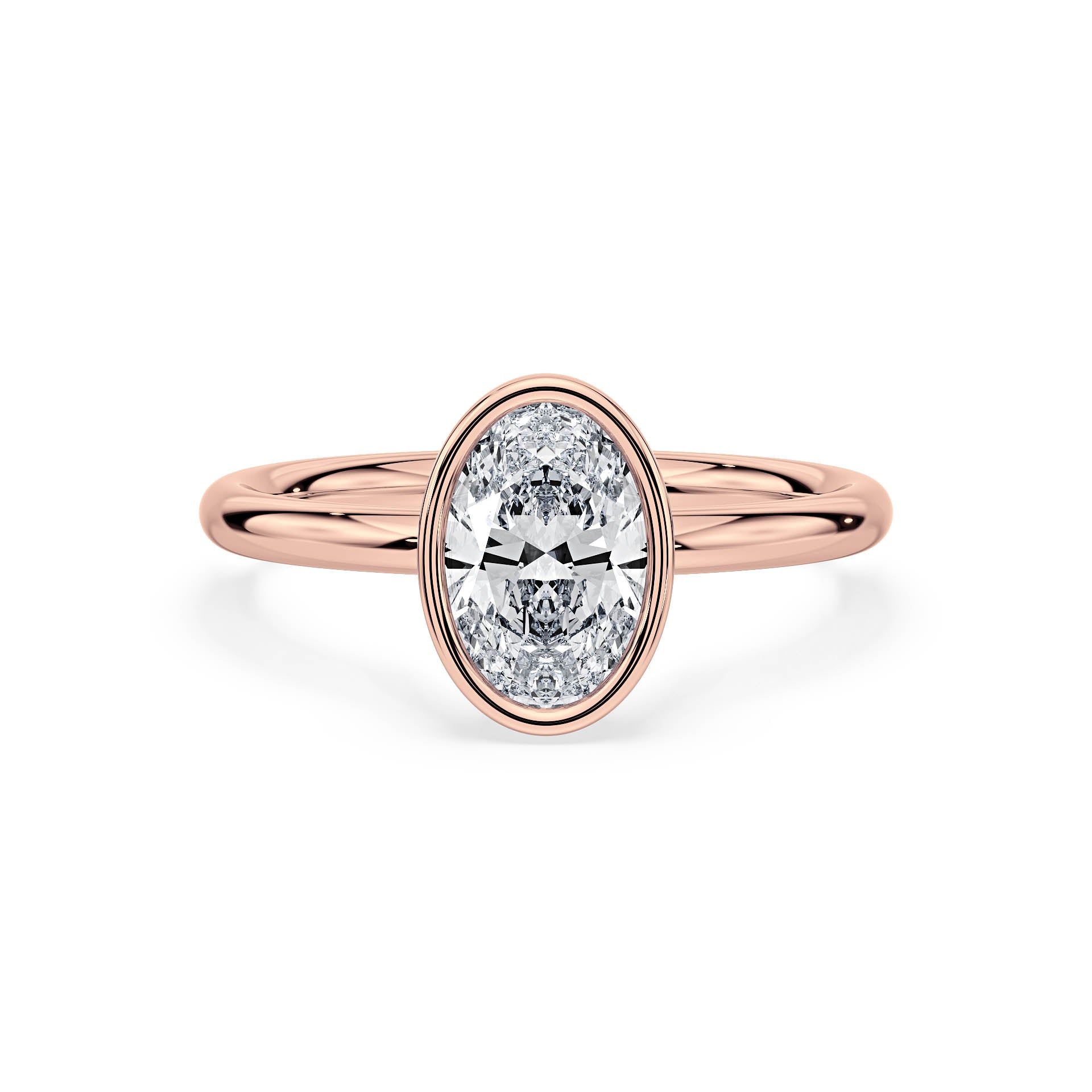 BEZEL SET SOLITAIRE OVAL DIAMOND ENGAGEMENT RING in 18ct Rose Gold