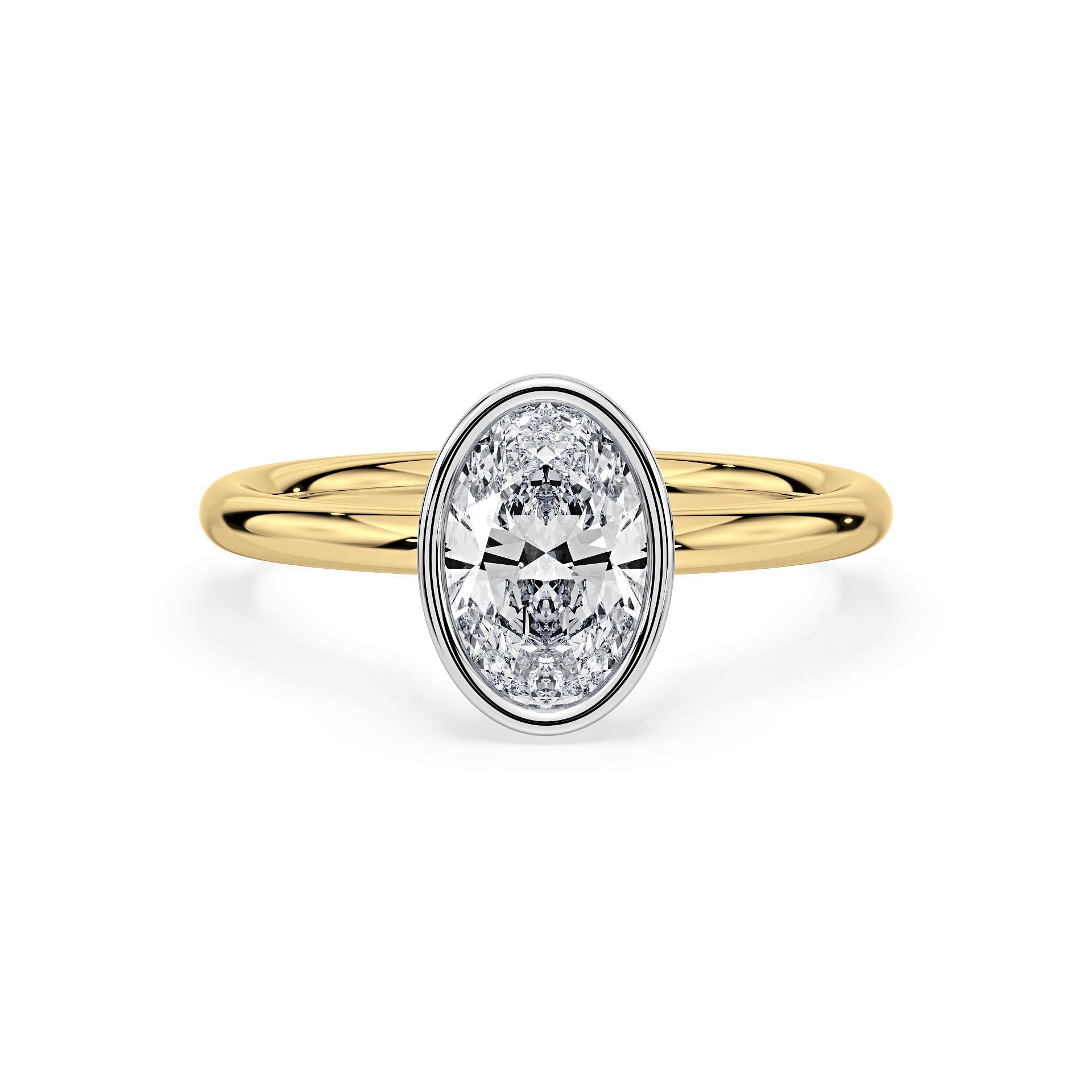 BEZEL SET SOLITAIRE OVAL DIAMOND ENGAGEMENT RING in 18ct Two Tone Gold