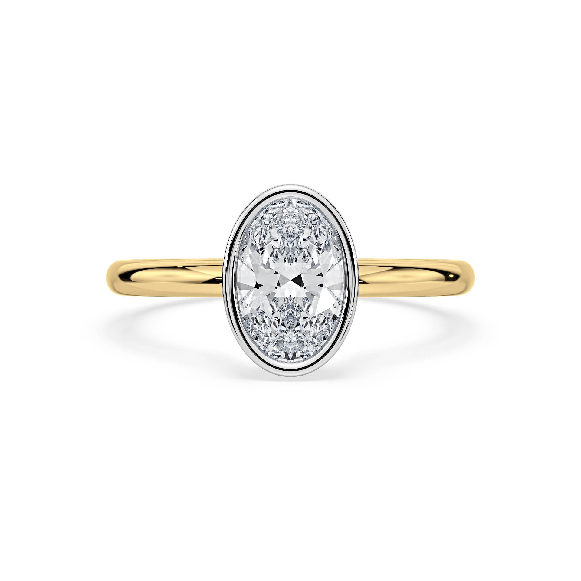 BEZEL SET SOLITAIRE OVAL DIAMOND ENGAGEMENT RING in 18ct Two Tone Gold