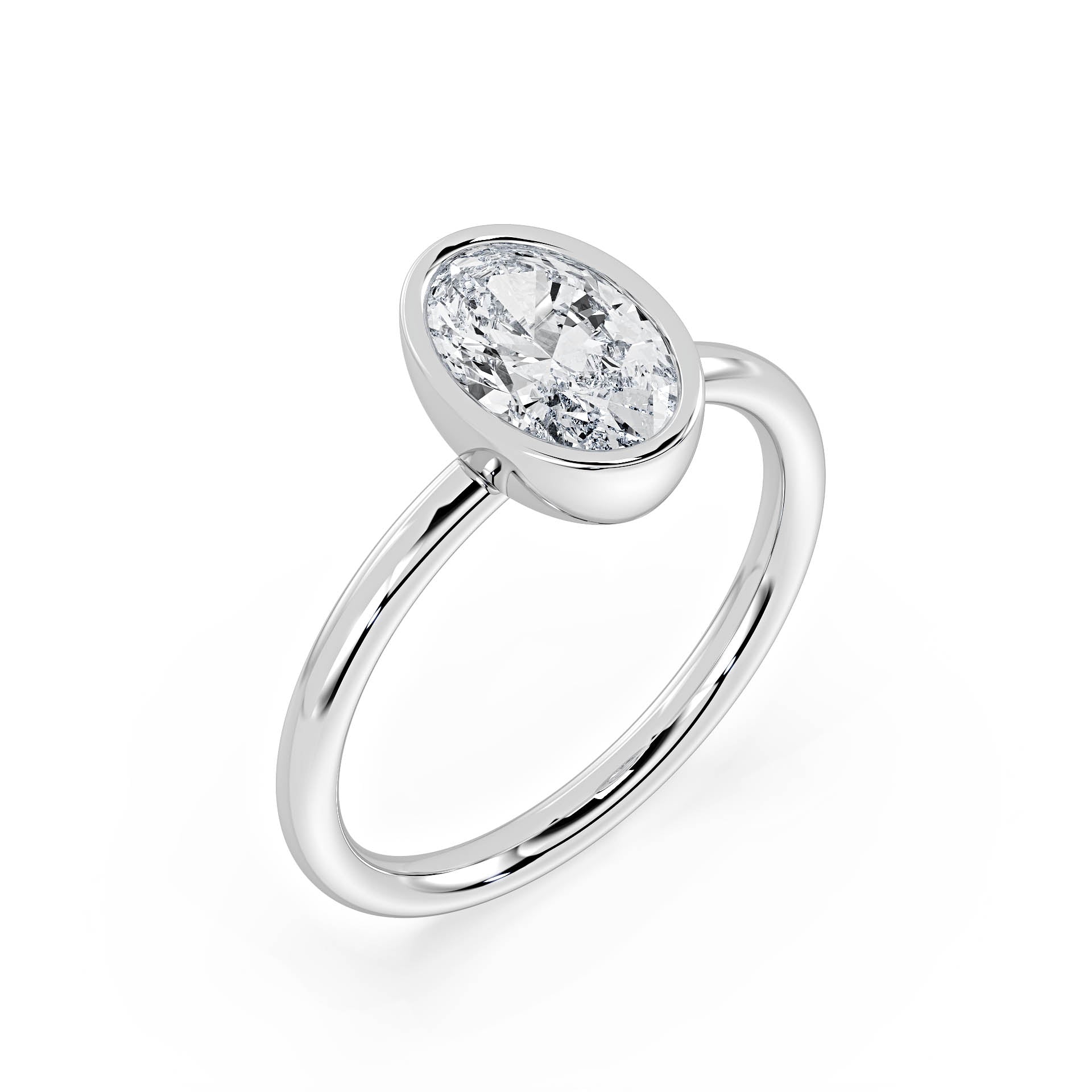 BEZEL SET SOLITAIRE OVAL DIAMOND ENGAGEMENT RING in 18ct White Gold