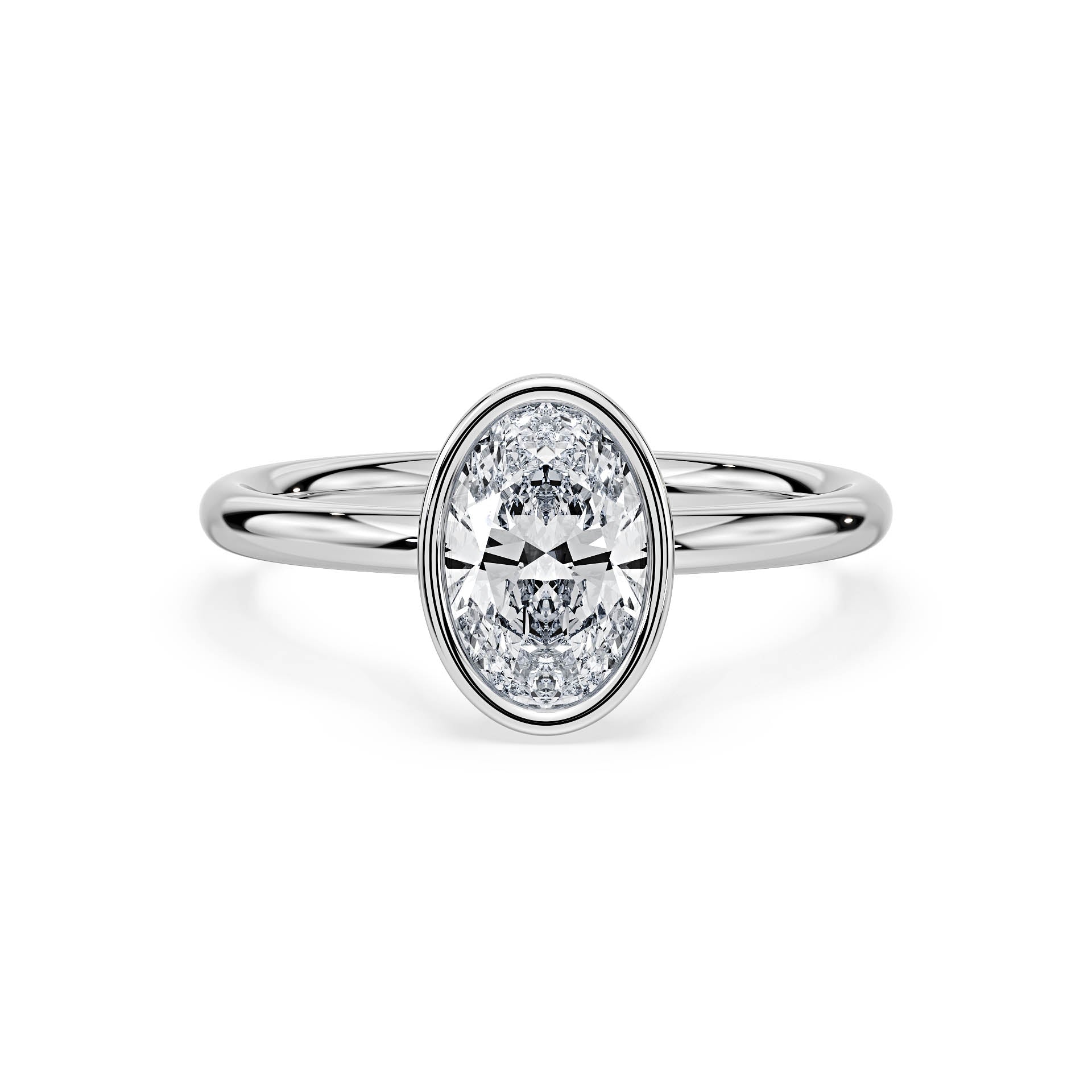 BEZEL SET SOLITAIRE OVAL DIAMOND ENGAGEMENT RING in 18ct White Gold