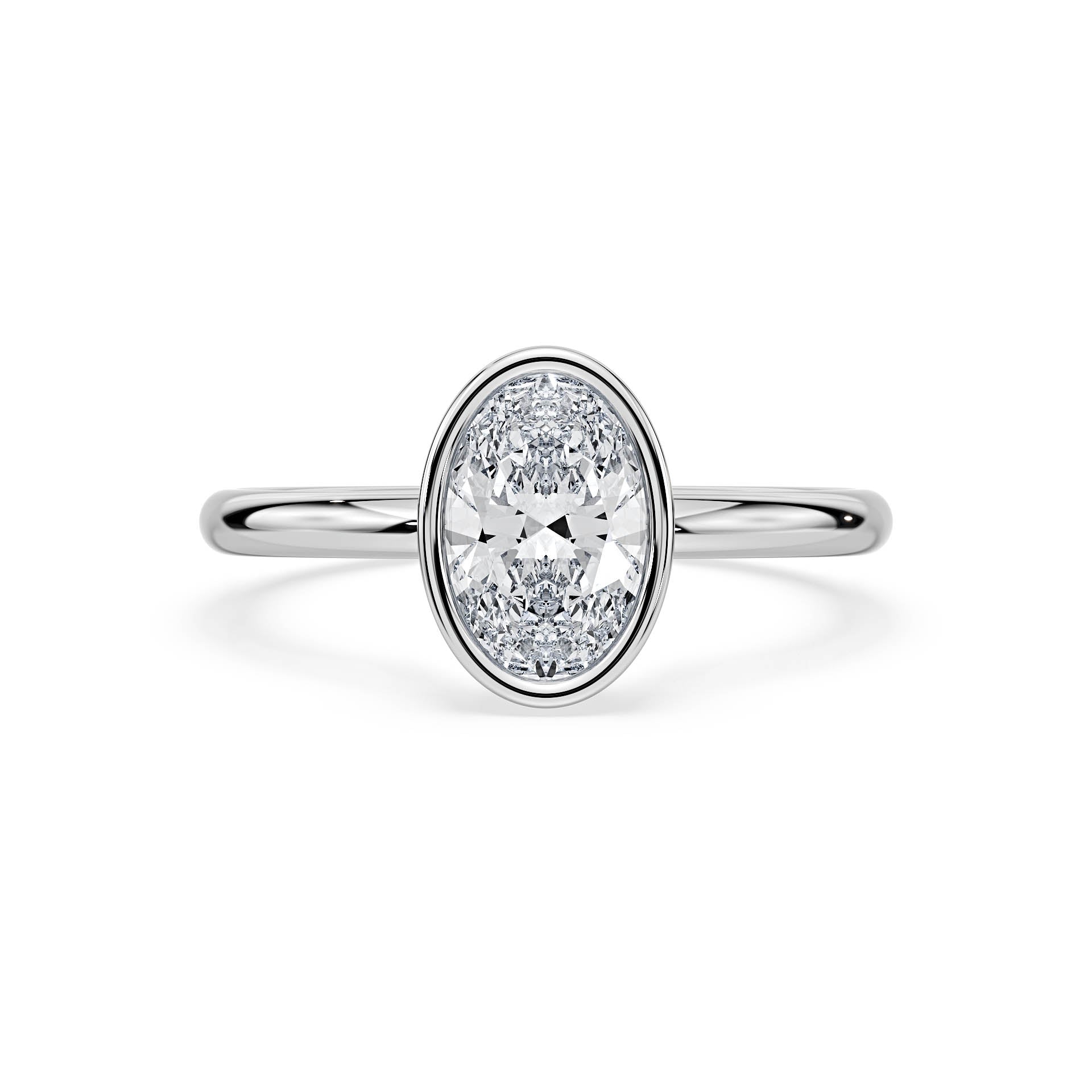 BEZEL SET SOLITAIRE OVAL DIAMOND ENGAGEMENT RING in 18ct White Gold