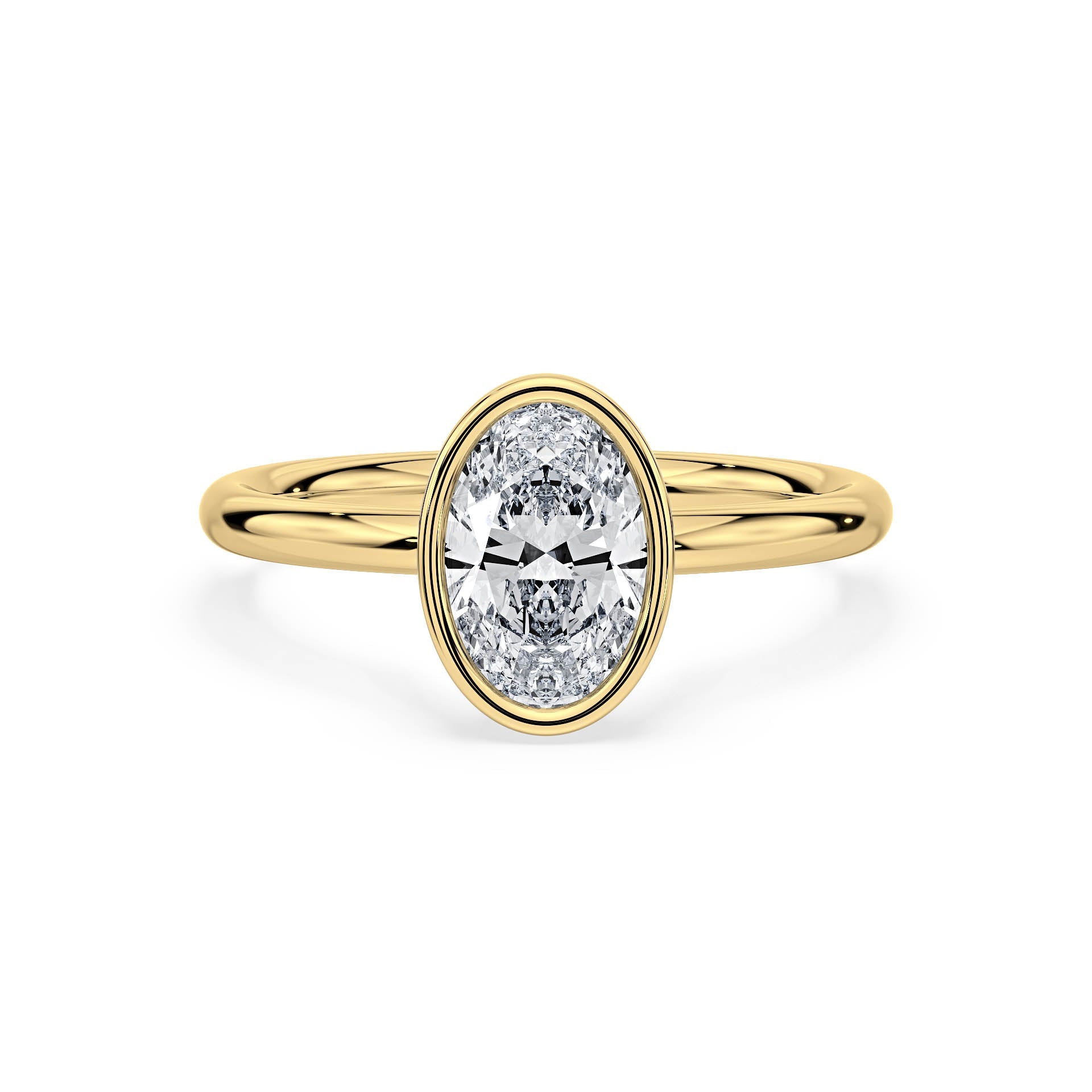 BEZEL SET SOLITAIRE OVAL DIAMOND ENGAGEMENT RING in 18ct Yellow Gold