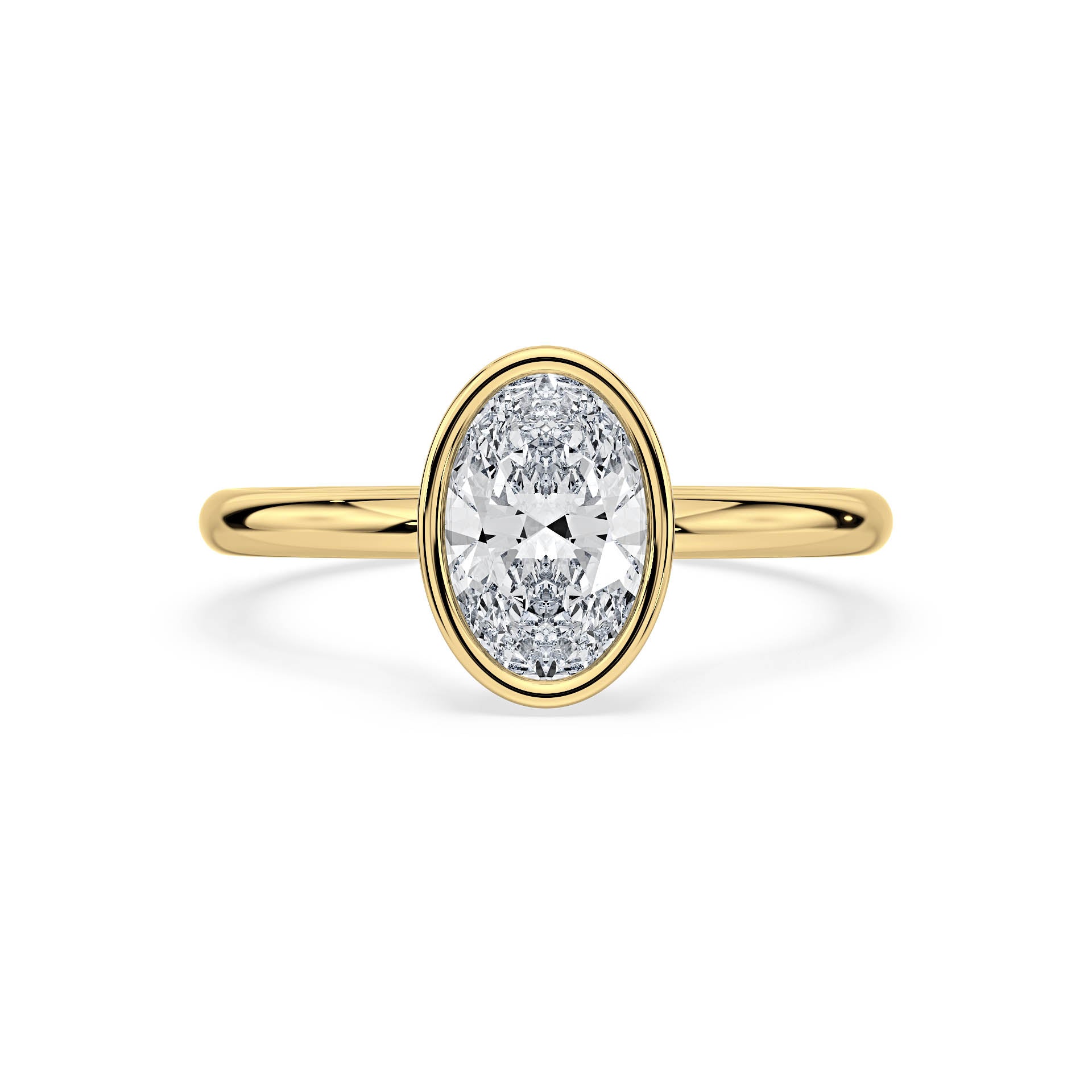 BEZEL SET SOLITAIRE OVAL DIAMOND ENGAGEMENT RING in 18ct Yellow Gold