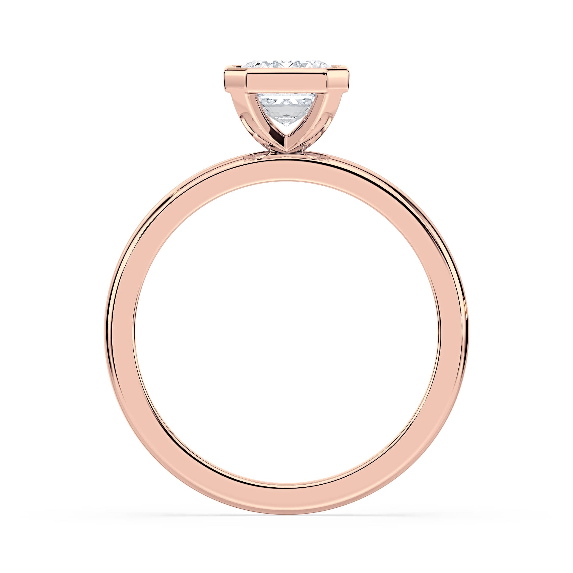 BEZEL SET SOLITAIRE EMERALD CUT DIAMOND ENGAGEMENT RING in 18ct Rose Gold