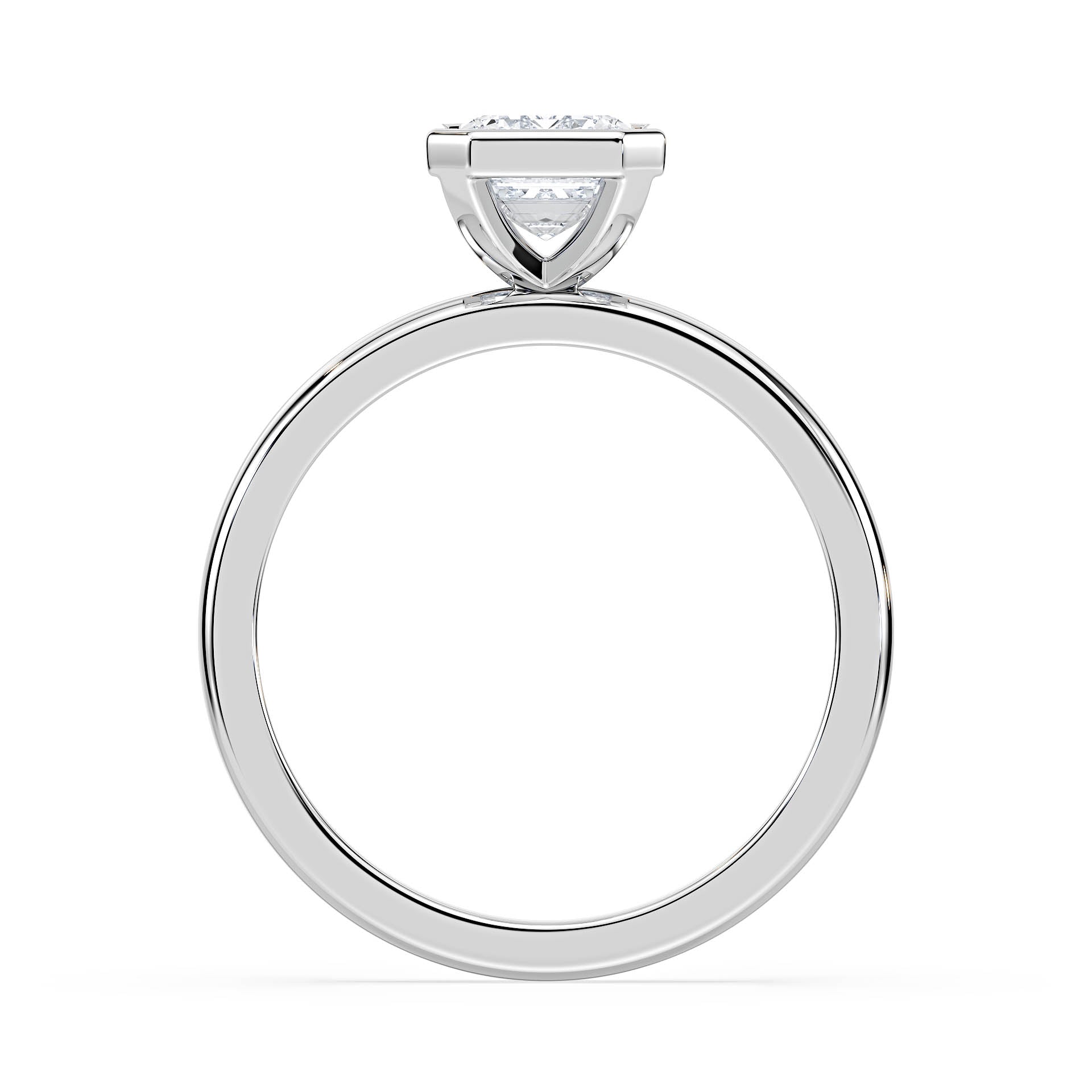 BEZEL SET SOLITAIRE EMERALD CUT DIAMOND ENGAGEMENT RING in 18ct White Gold