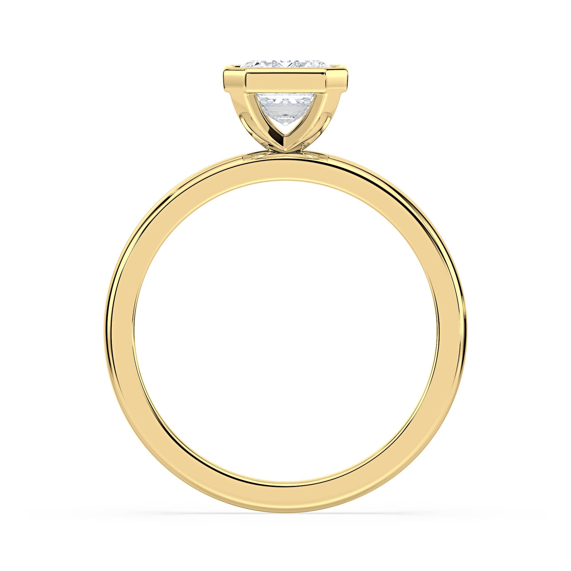 BEZEL SET SOLITAIRE EMERALD CUT DIAMOND ENGAGEMENT RING in 18ct Yellow Gold