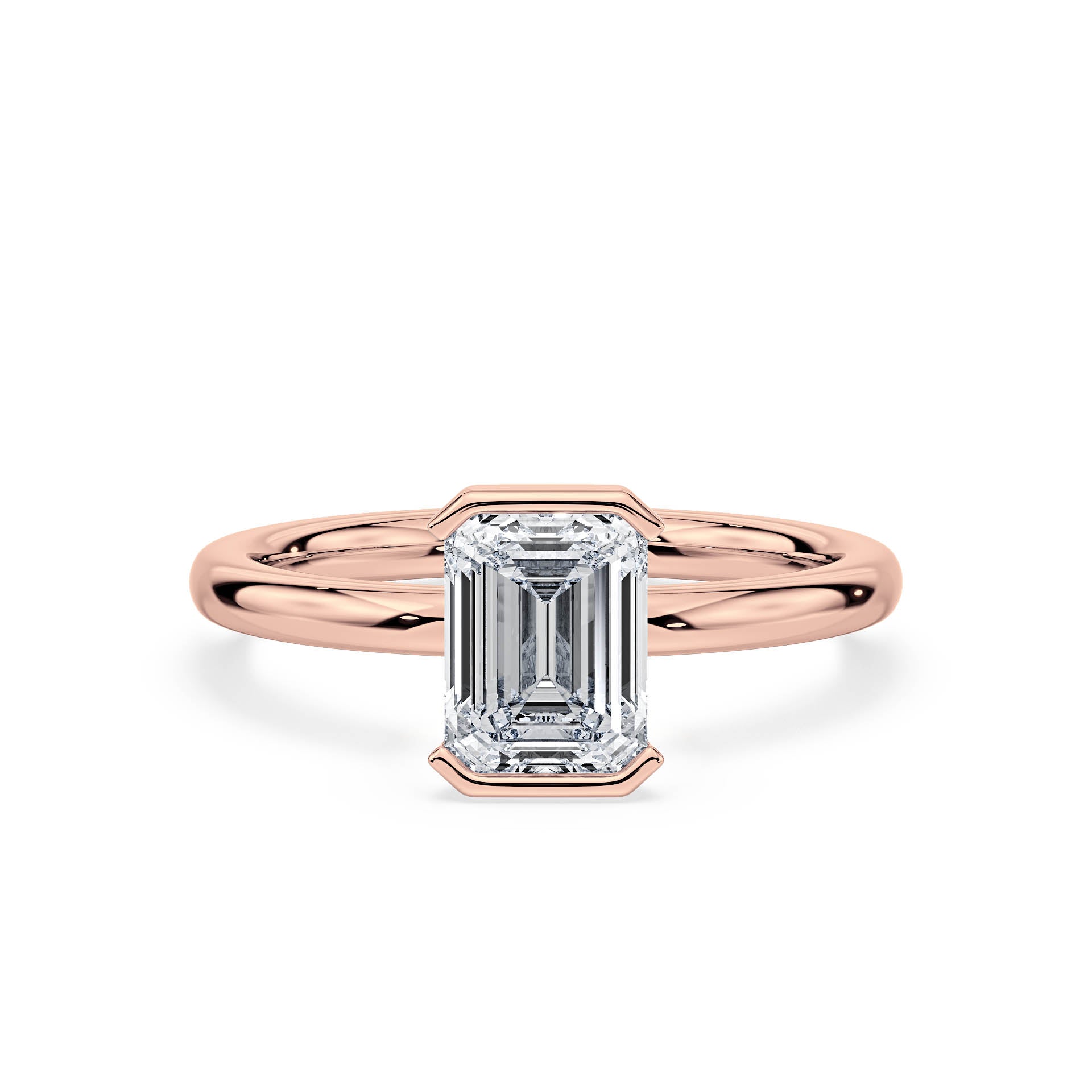 SEMI-BEZEL SET SOLITAIRE EMERALD CUT DIAMOND ENGAGEMENT RING in 18ct Rose Gold