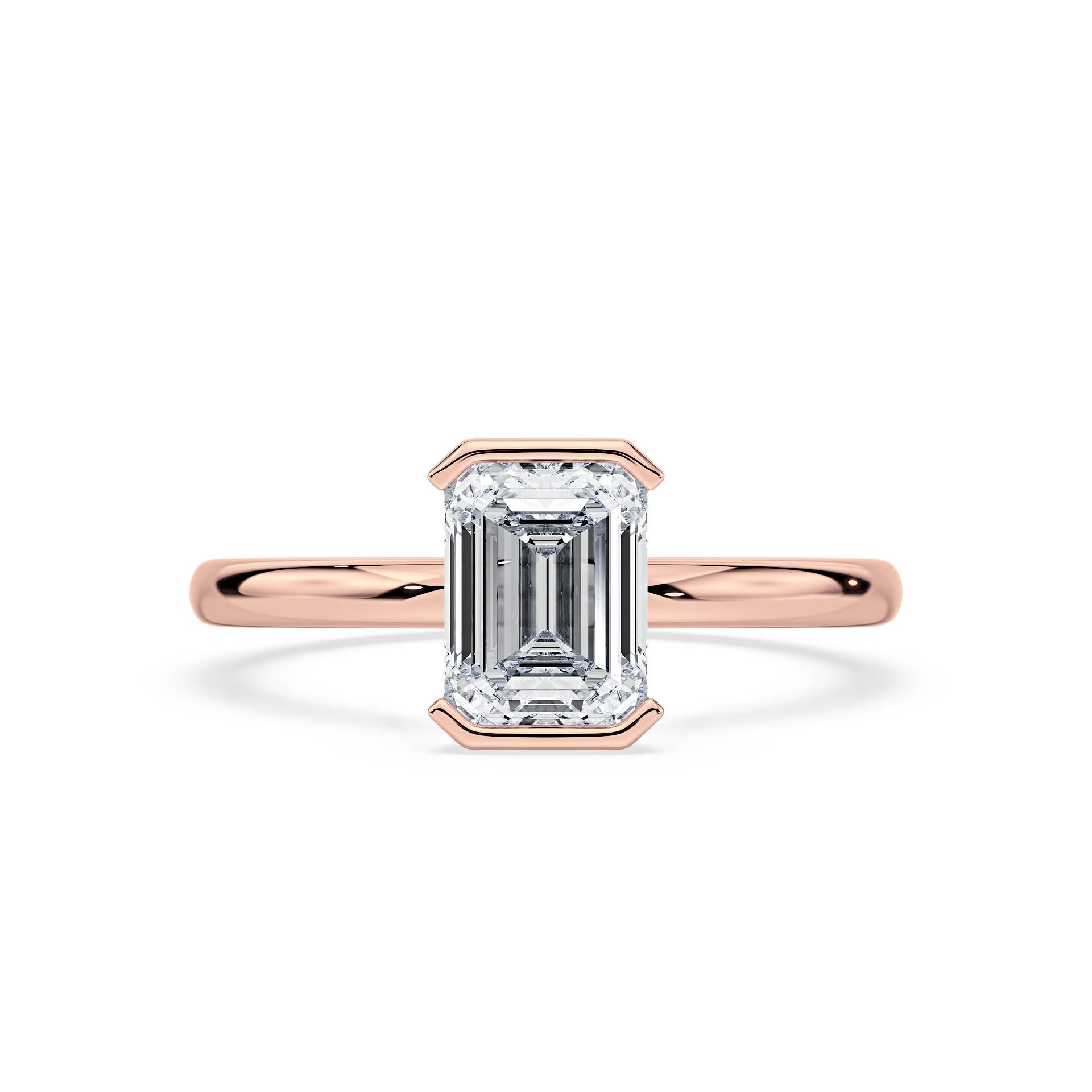 SEMI-BEZEL SET SOLITAIRE EMERALD CUT DIAMOND ENGAGEMENT RING in 18ct Rose Gold