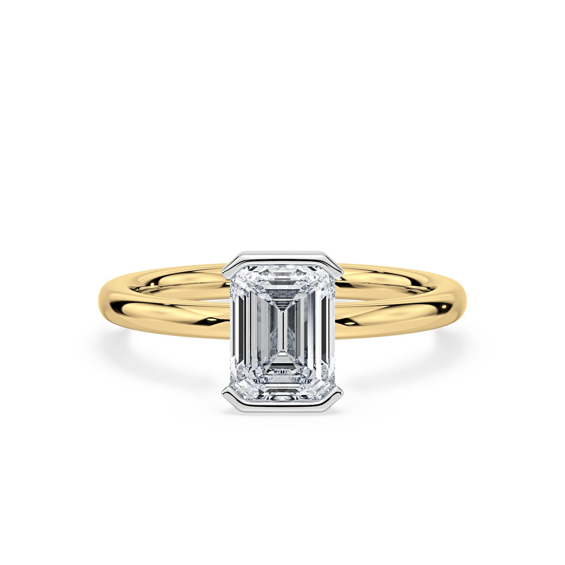 SEMI-BEZEL SET SOLITAIRE EMERALD CUT DIAMOND ENGAGEMENT RING in 18ct Two Tone Gold