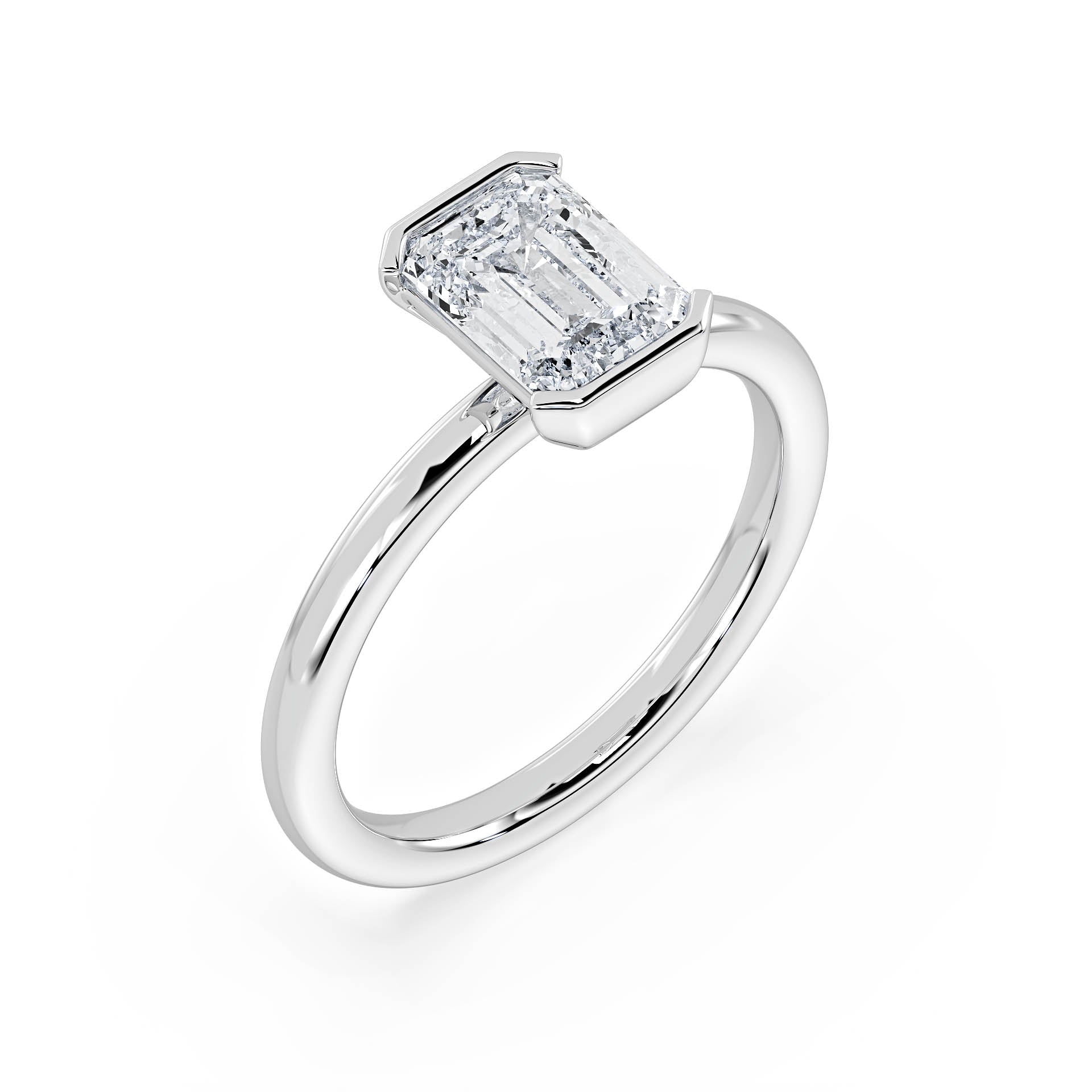 SEMI-BEZEL SET SOLITAIRE EMERALD CUT DIAMOND ENGAGEMENT RING in 18ct White Gold