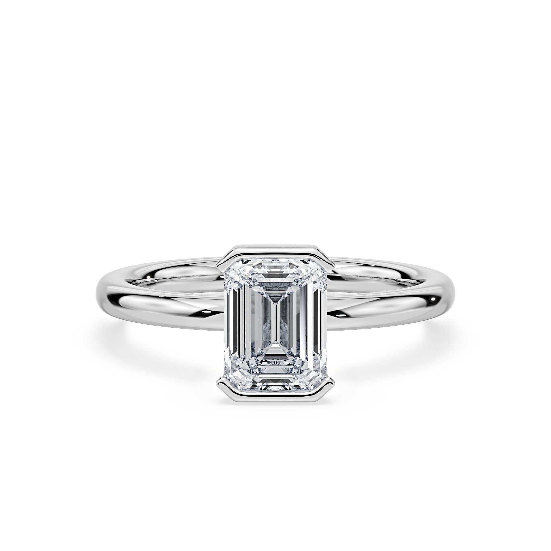 SEMI-BEZEL SET SOLITAIRE EMERALD CUT DIAMOND ENGAGEMENT RING in 18ct White Gold